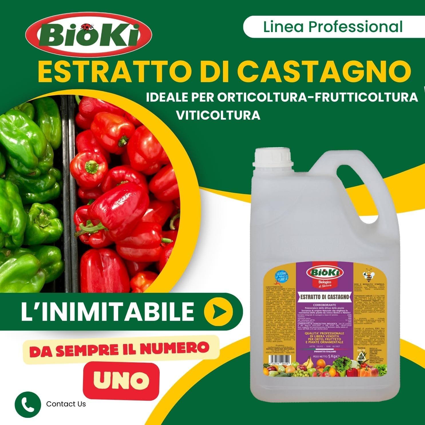 Antika Officina Botanika Estratto distillato di legno di castagno, elicitore di resistenza per malattie di orticoltura, frutticoltura e giardinaggio, tanica da 5 kg