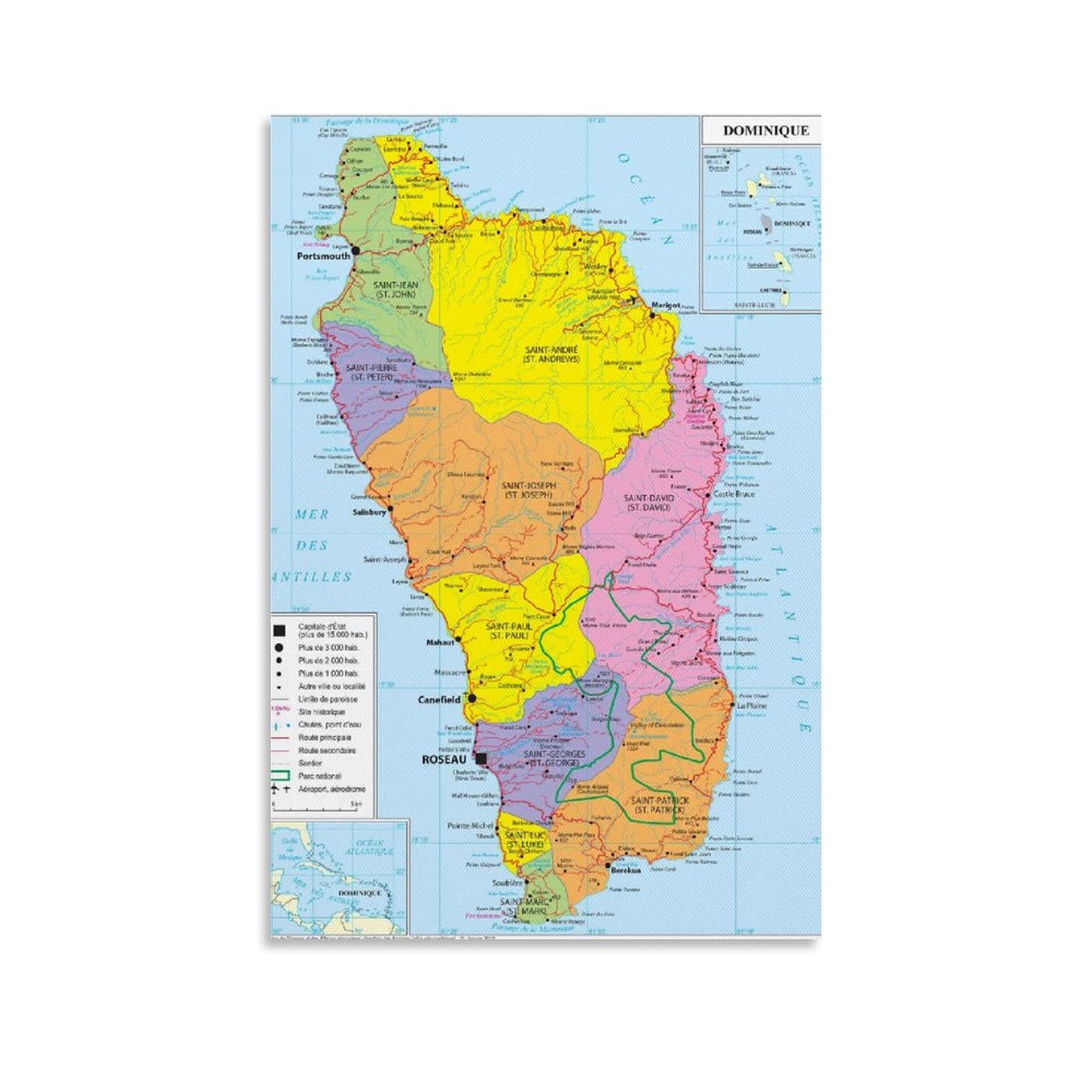 Geopolitical Map of Dominica Canvas Art Poster And Wall Art Picture Print Modern Family Bedroom Decor Posters 16x24inch(40x60cm)