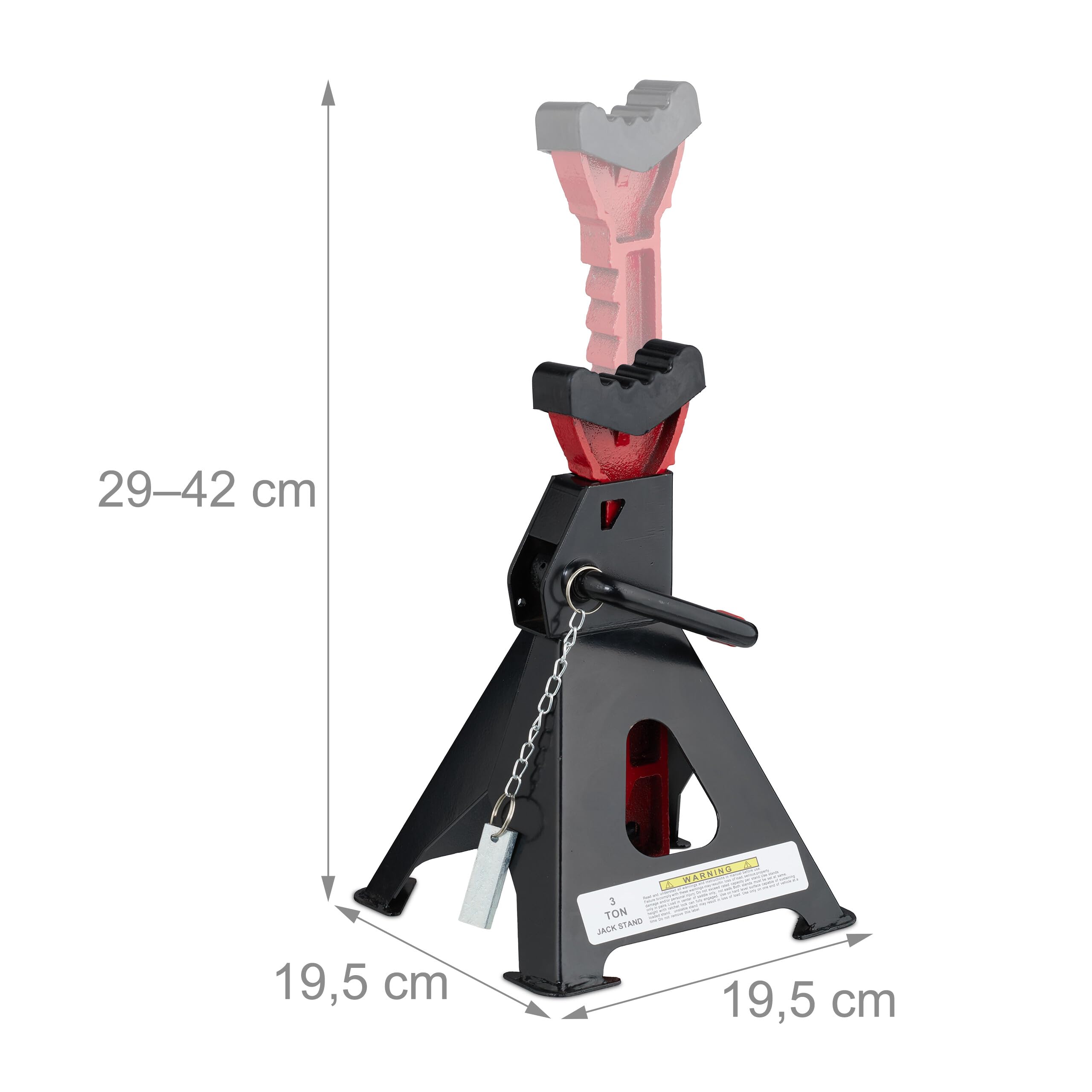 Relaxdays Cavalletti Auto 3t, 29-42 cm, Coppia da 2 Crick Alza Automobile, Camper, Cric Sollevatore Officina, Nero Rosso