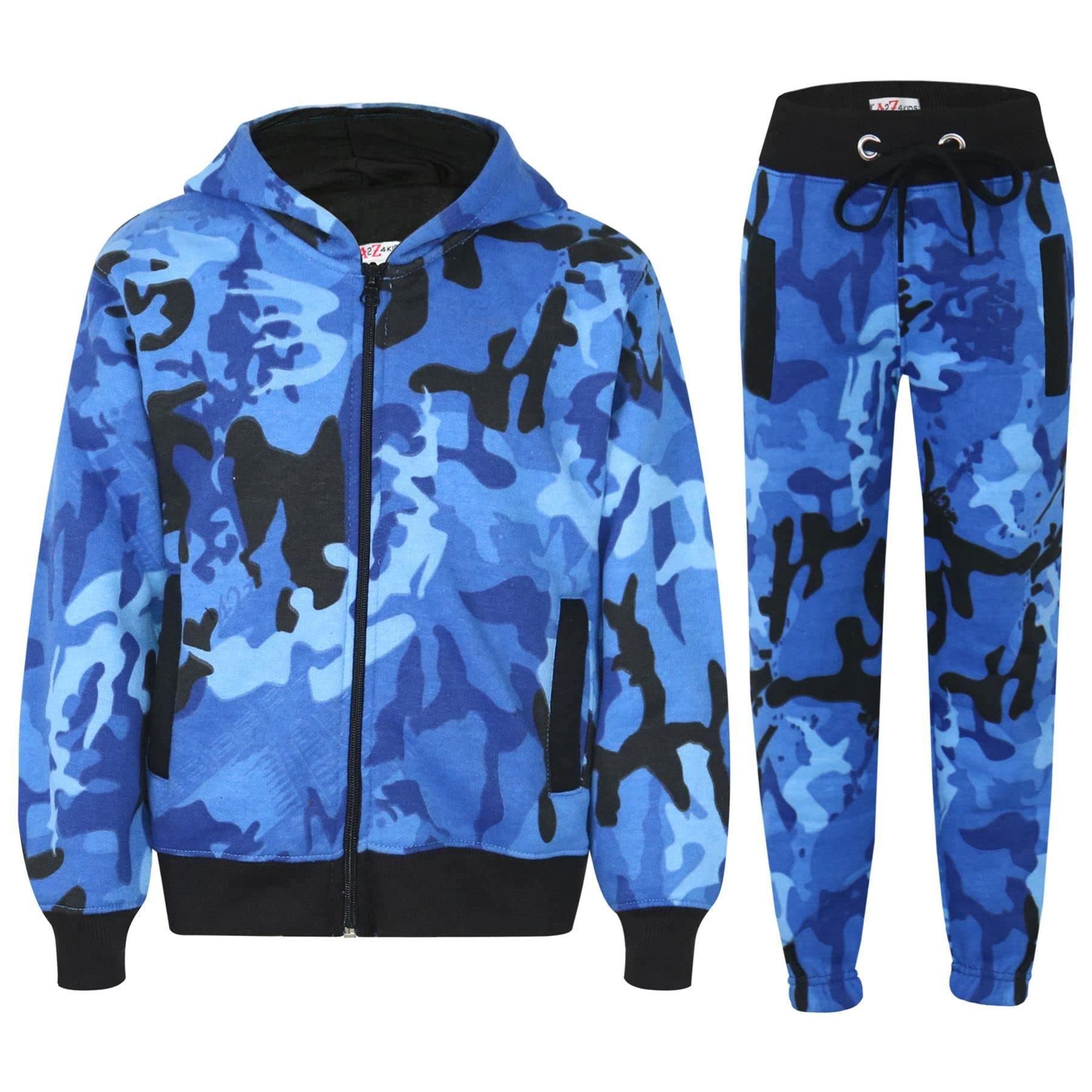 A2z 4 Kids Boys Camo Blue Girls Tracksuit Set Plain & Camouflage Fleece - Plain Tracksuit 3-4