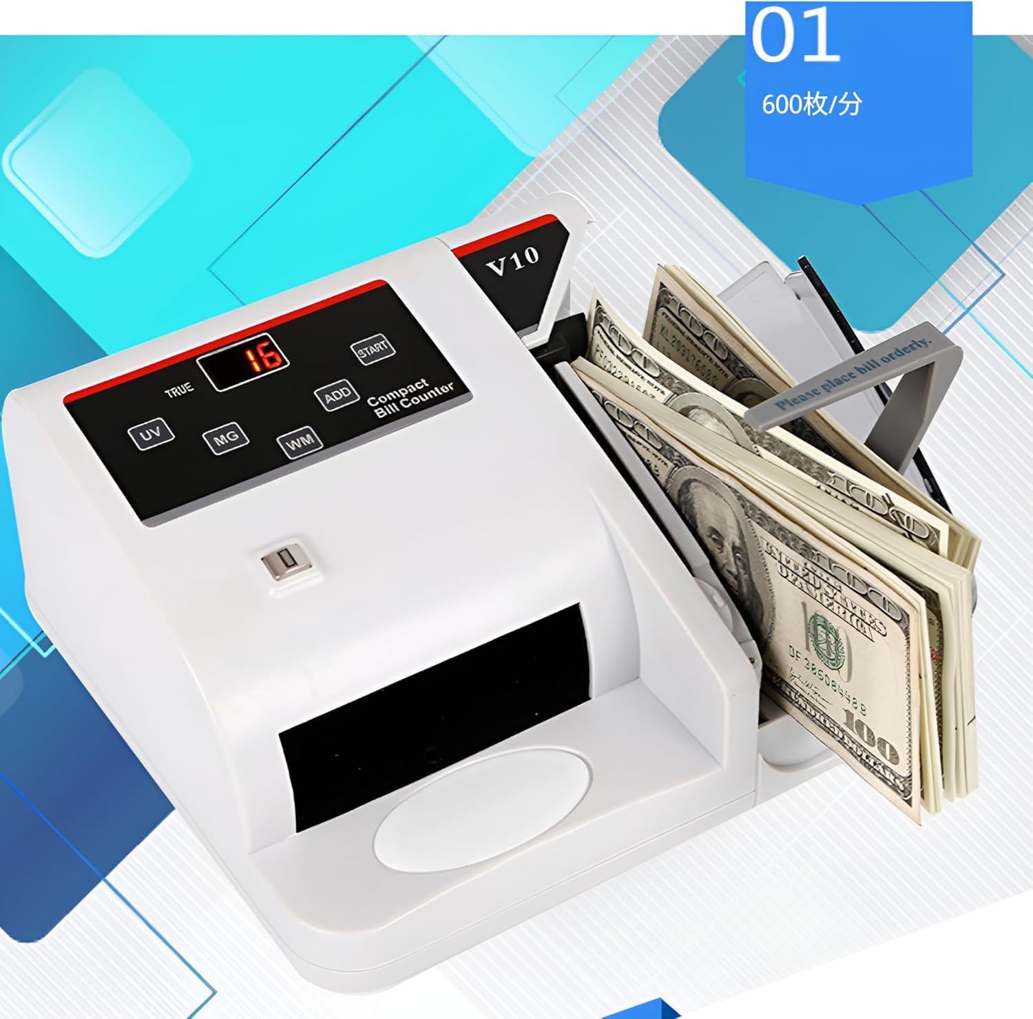[Yizibuur]マネーカウンター 紙幣カウンター 紫光・磁性鑑別 多国通貨対応 小型 軽量 高速計数 簡単操作 コンパクト設計