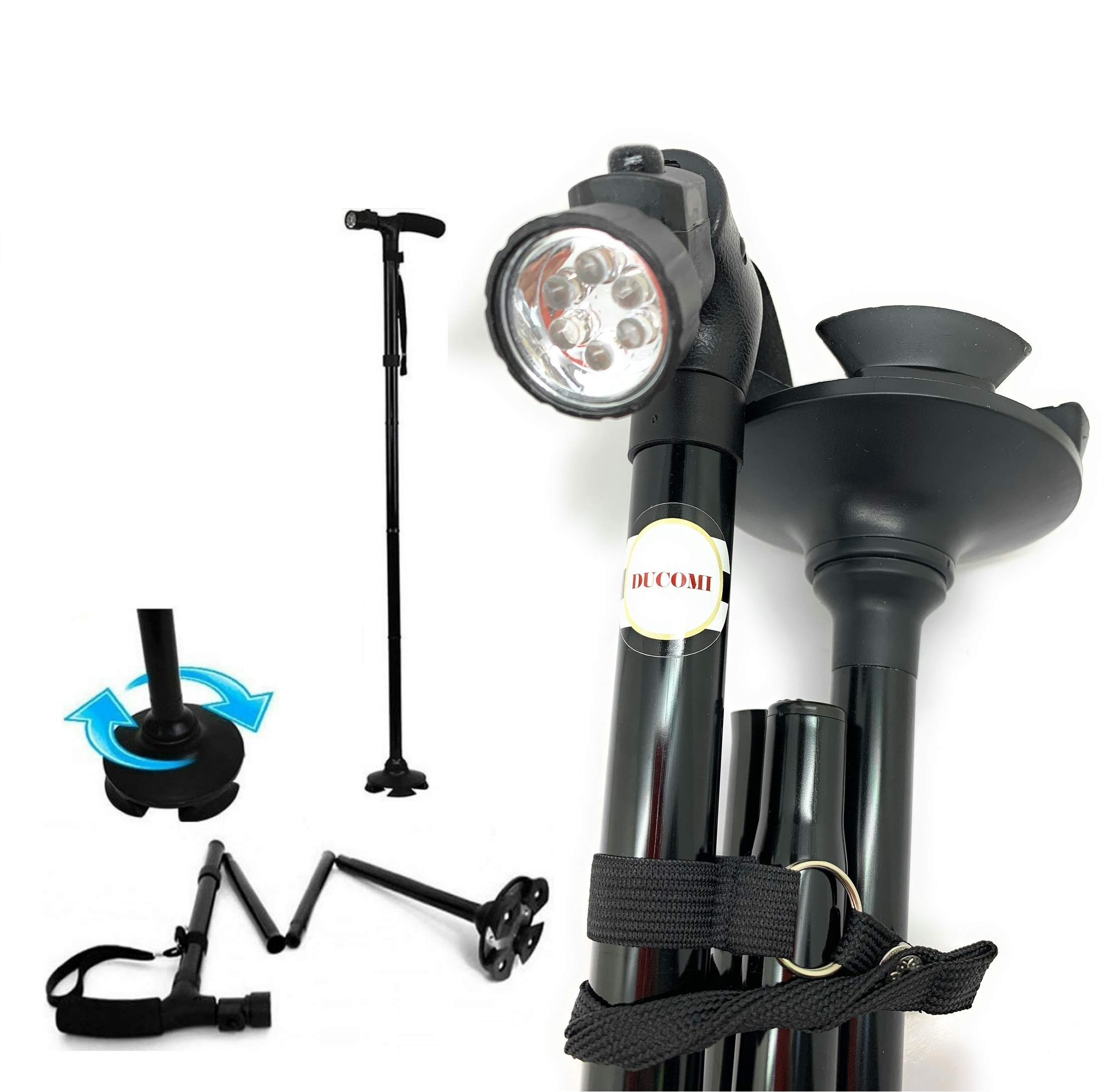 Ducomi Bastone da Passeggio Trusty Cane con Luce a LED Altezza Regolabile Pieghevole (Trusty)