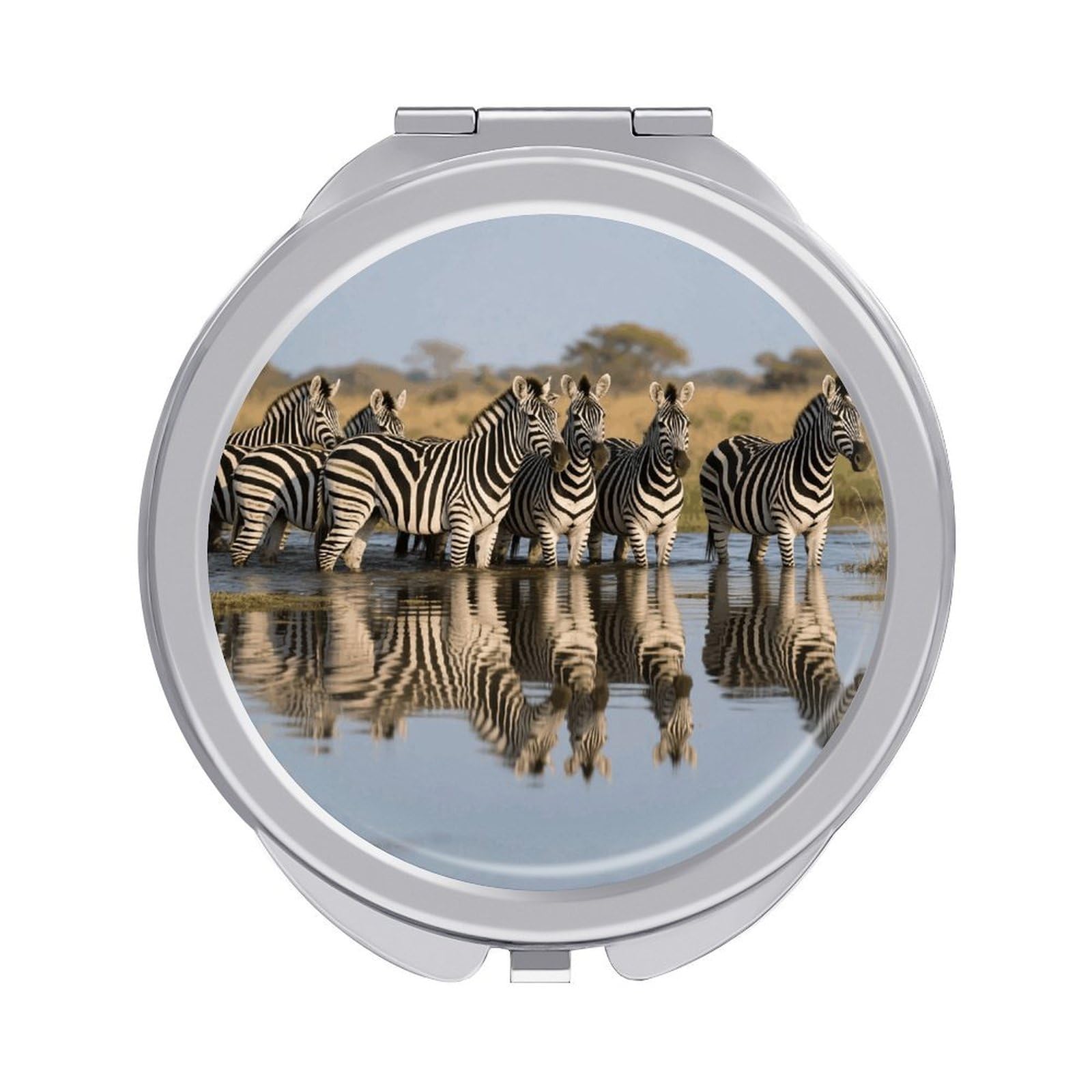 VstaDank Zebra Travel Makeup Mirror 2 X /1 X Magnifying Mini Vintage Pocket Mirror for Purse Small Portable Folding Small Round Mirrors Portable Vanity Mirrors for Women