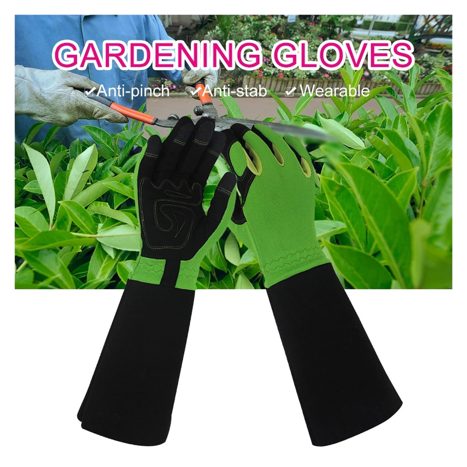 Guanti da Giardinaggio All'aperto Donna Uomo A Prova di Spina Manica Lunga Lavoro Resistente all'Usura Strumenti Protettivi Rifinitura Morbida Antiscivolo Respirabile Comodo(Green+Red)