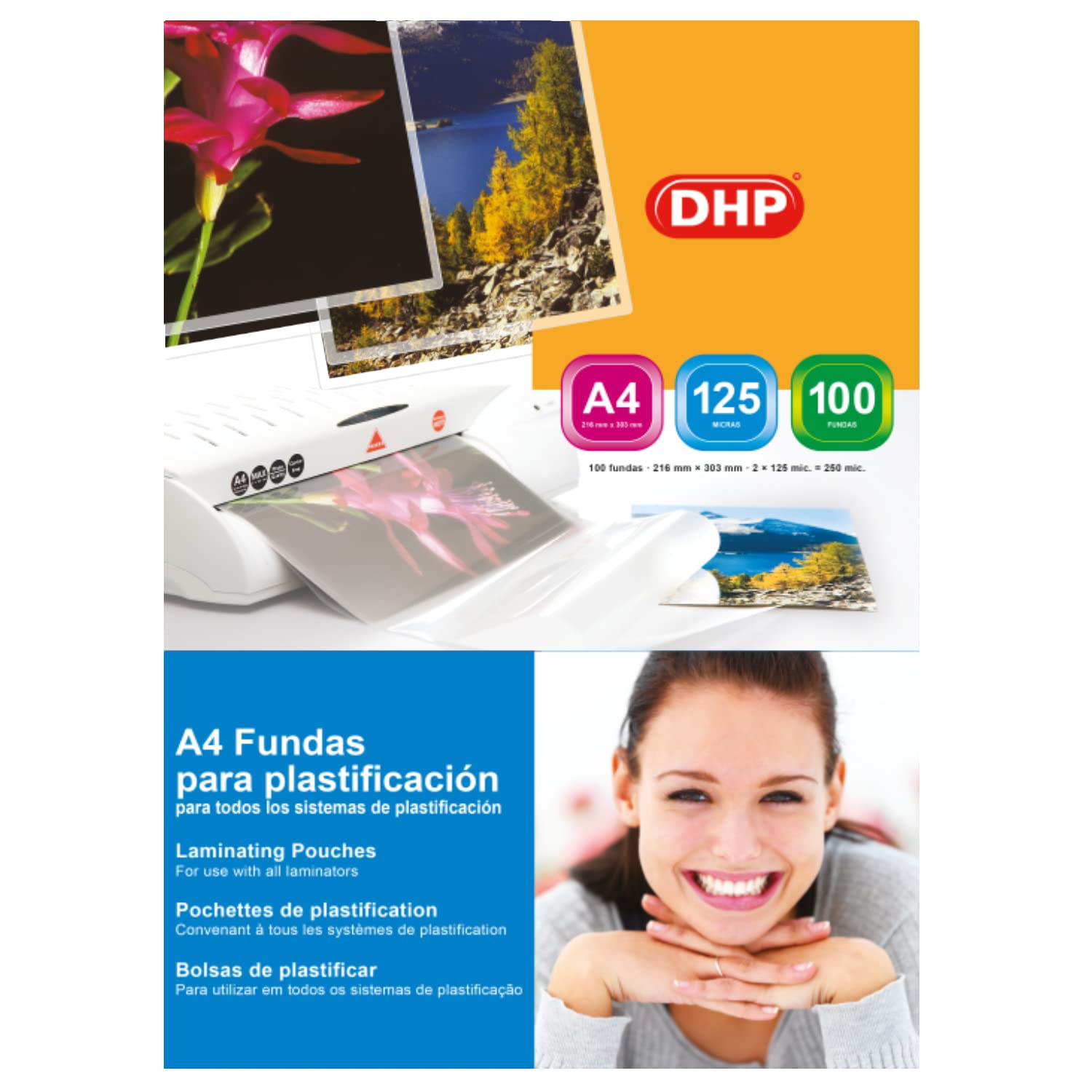 Lot de 100 pochettes plastifiées DHP Format A4 125 microns.