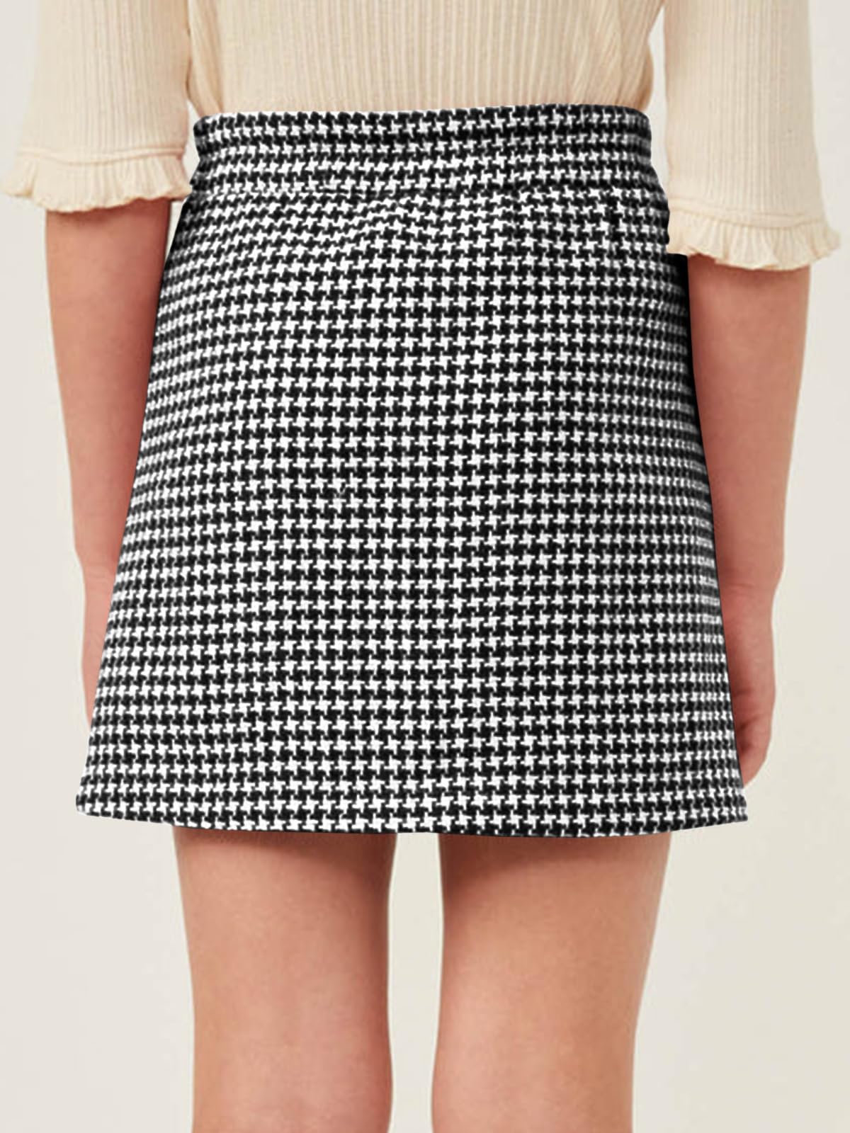 Haloumoning Minigonne per bambine con bottoni pied de poule, 5-14 anni | Tasca frontale, bottone, tweed, gonne scozzesi per ragazze