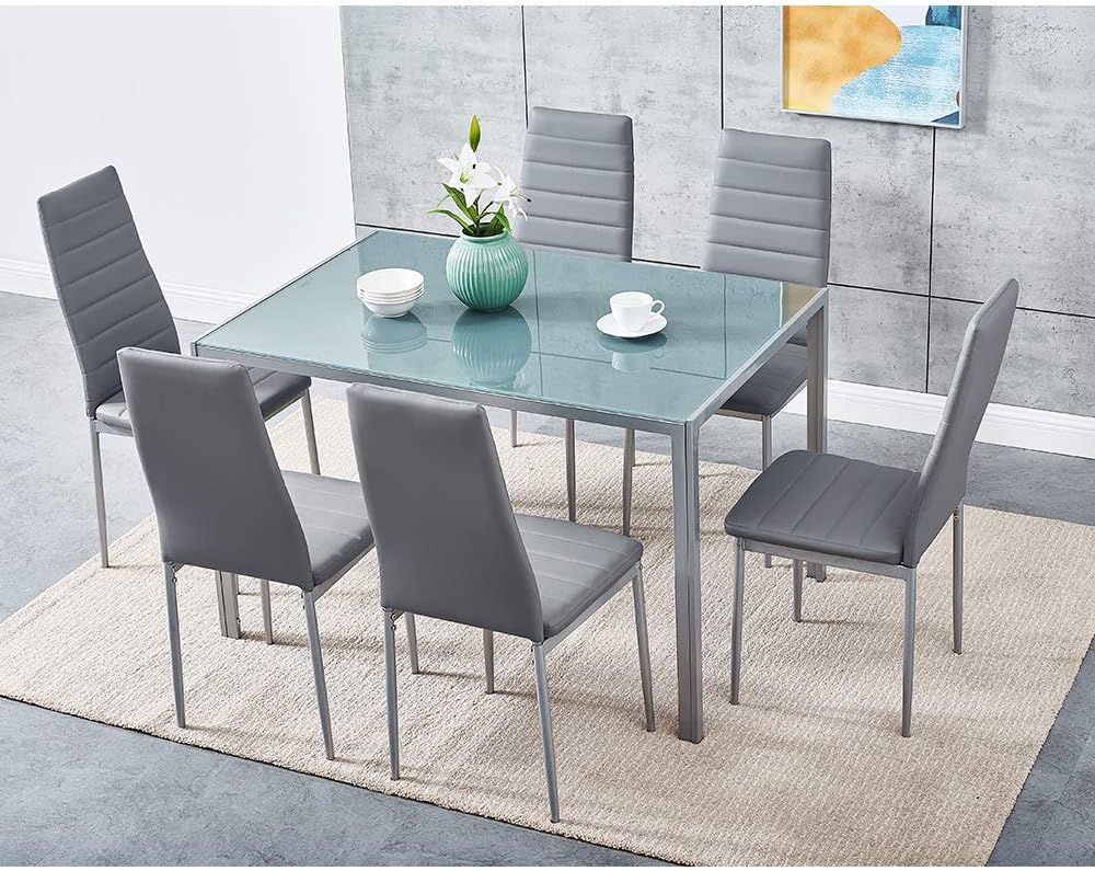 KOSY KOALA Grey Dining Table and 6 chairs kitchen dining set for 6 ...