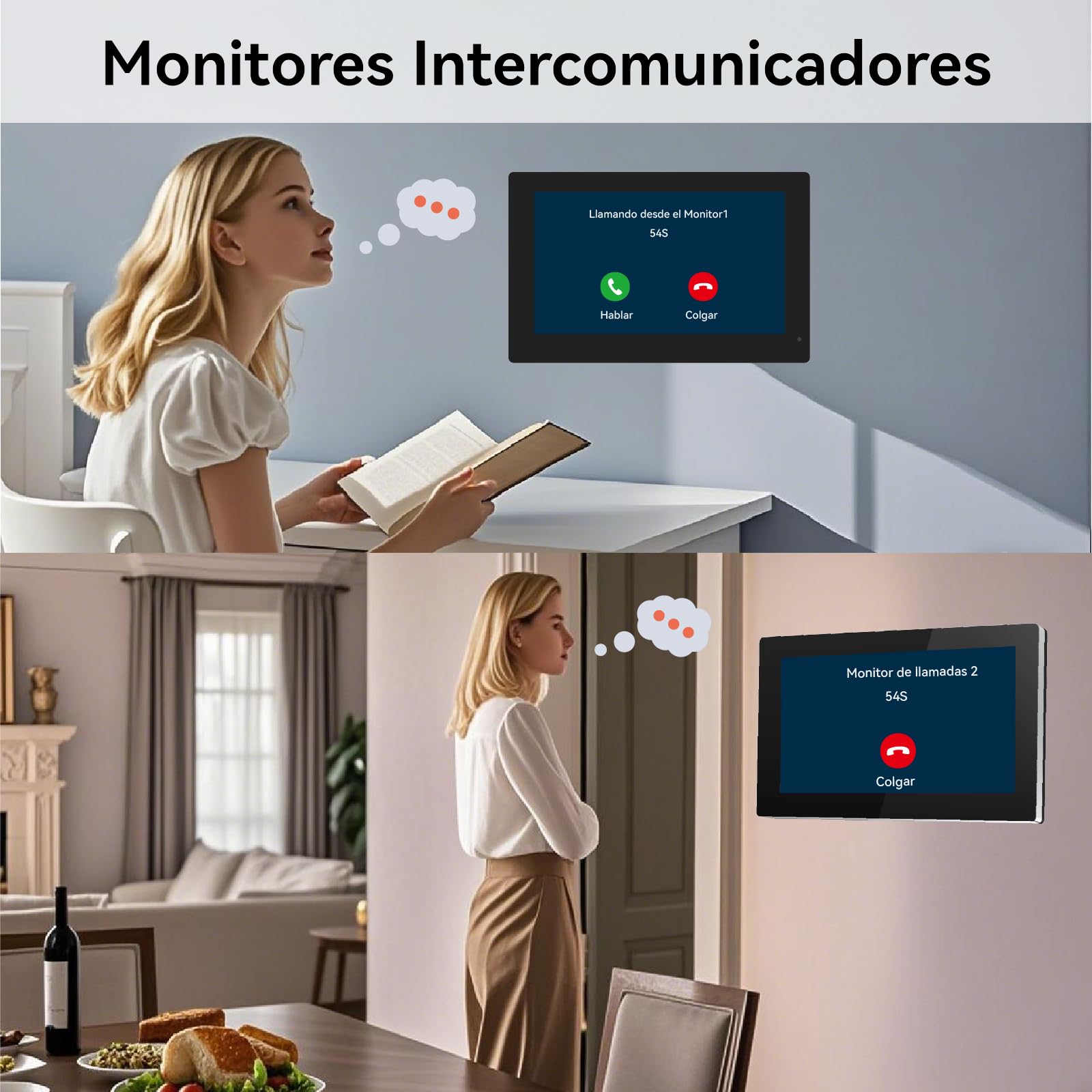 Videoportero Smartphone 2 Hilos, Timbre Video Mirilla y 7'' Pantalla Táctil, Visión Nocturna, Desbloqueo Remoto, Audio Bidireccionall para Chalet,casa, 2,4/5GHz, 1 cámara y 2 monitores