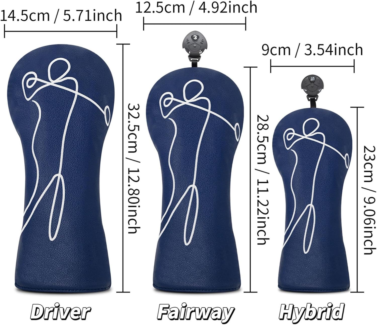 Hansber Classic Simple Golf Club Protector Premium PU Construction Streamlined Cover for Driver Fairway Wood