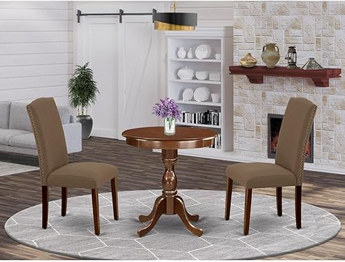 Miniatura 5 de East West Furniture ESEN3-MAH-18 Eden - Juego de comedor de 3 piezas para espacios pequeños, contiene una mesa de comedor redonda con pedestal y 2