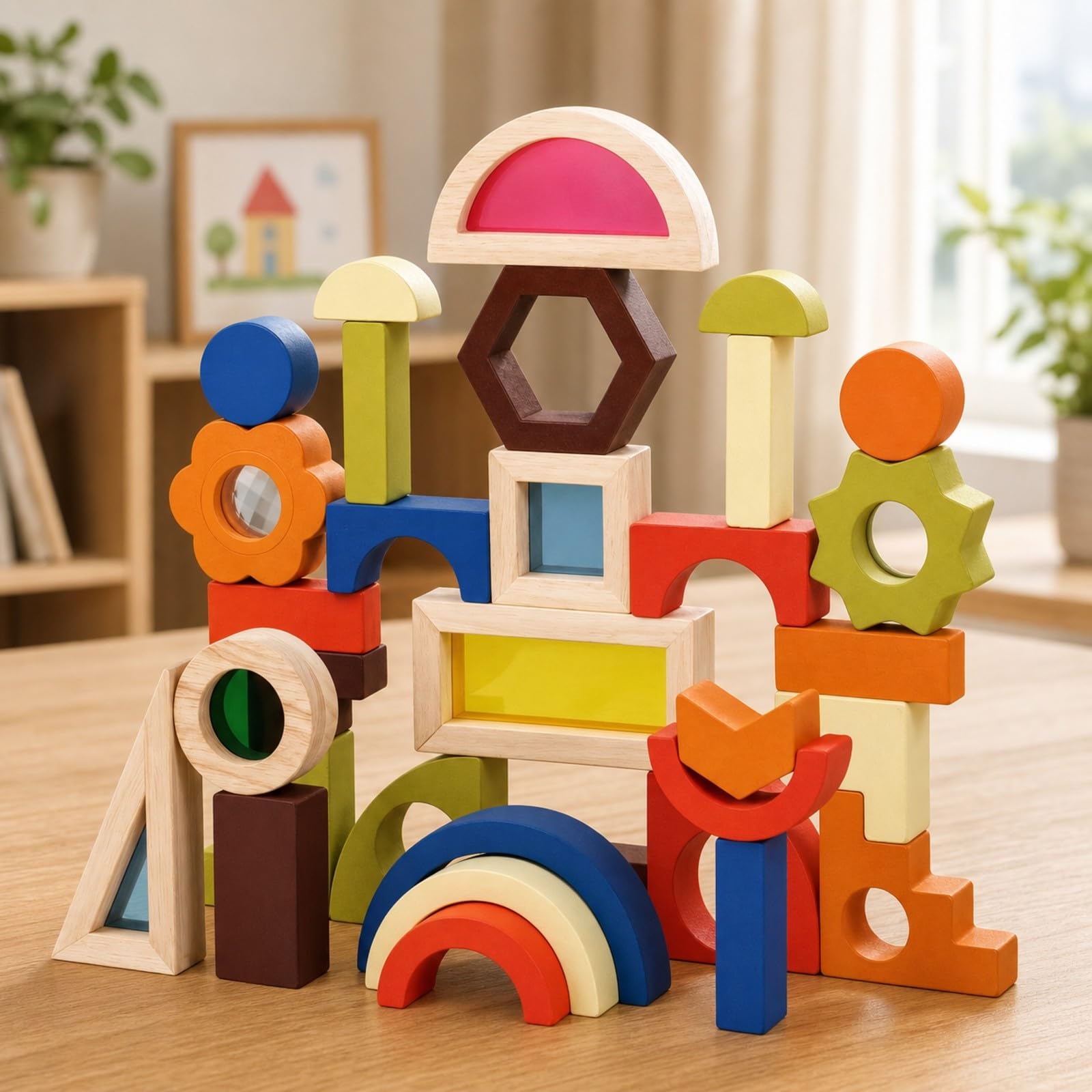 Mattoncini di Legno STEM Giocattolo | Sensoriale, Costruzioni in Legno per Bambini, Educativo, Set di Blocchi da Costruzione, Stanza dei Giochi
