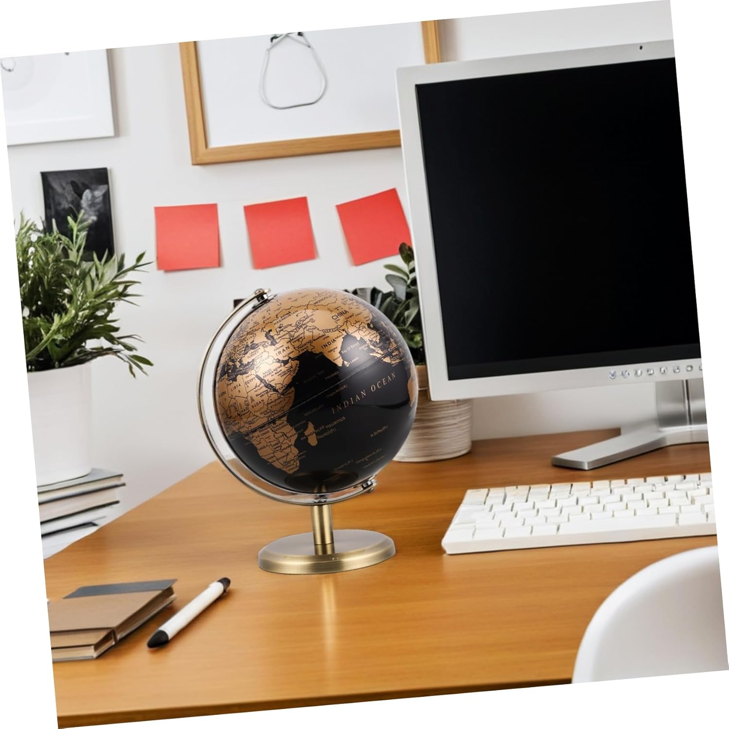 European Style Antique Rotating Desktop Globe with Bronze Stand Ornament for Geographic Exploration and Stylish Desk Decor