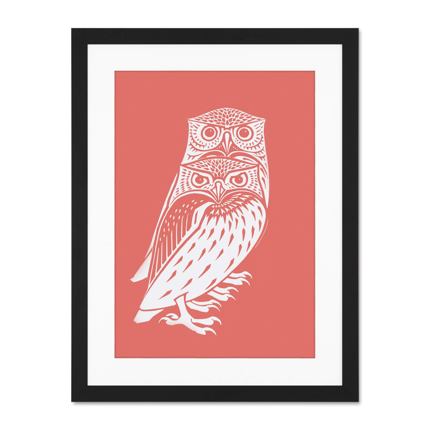 Wee Blue Coo Living Coral Owls Julie De Graag Large Black Framed Art Print Wall Poster 18x24 inch