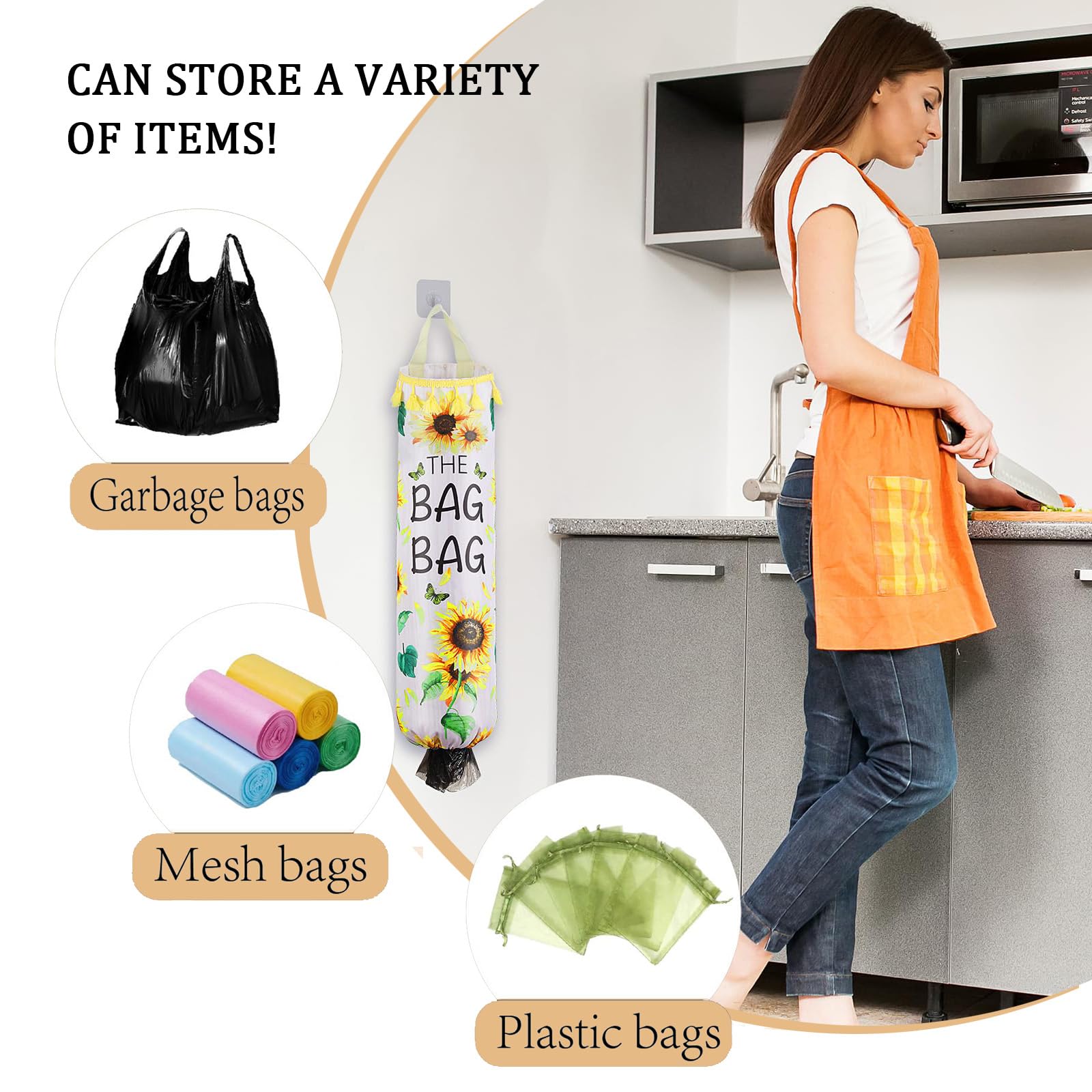 Supporto Per Sacchetti Di Plastica A Muro – Dispenser Pieghevole In Rete, Nero (L 39,5 Cm)