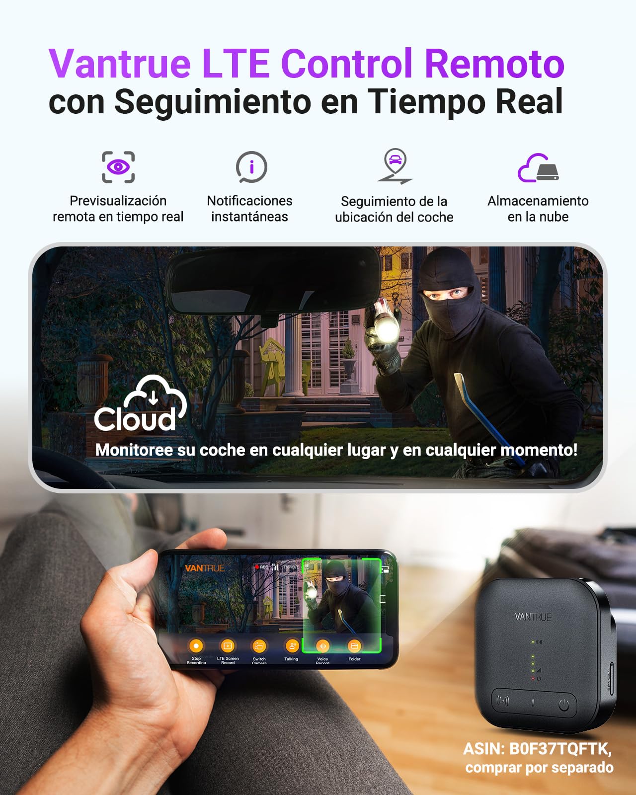 VANTRUE S1 Pro MAX 4K+4K Dual STARVIS 2 Dash CAM Coche, dashcam cámara Coche, 5G WiFi PlatePix AI GPS 360 Grados HDR Buffer, cámara para Coche, LTE Opcional, comandos de Voz, 1 TB máx.