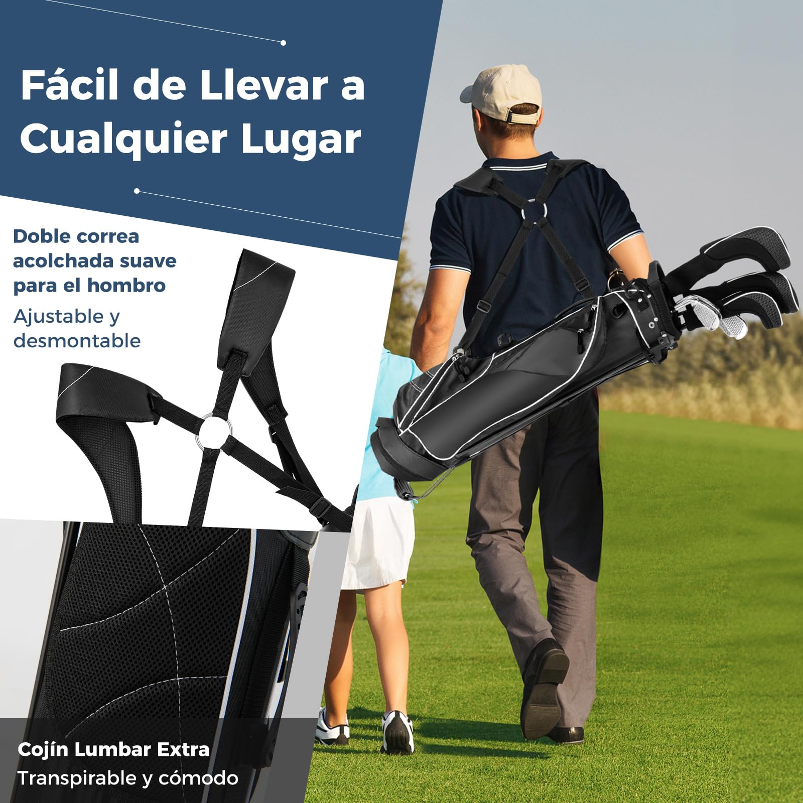 COSTWAY Bolsa de Golf con Soporte, 4 Divisores Superiores, 4 Bolsillos con Cremallera, Correa Doble para el Hombro, Bolsa de Golf Portátil, Unisex Adulto
