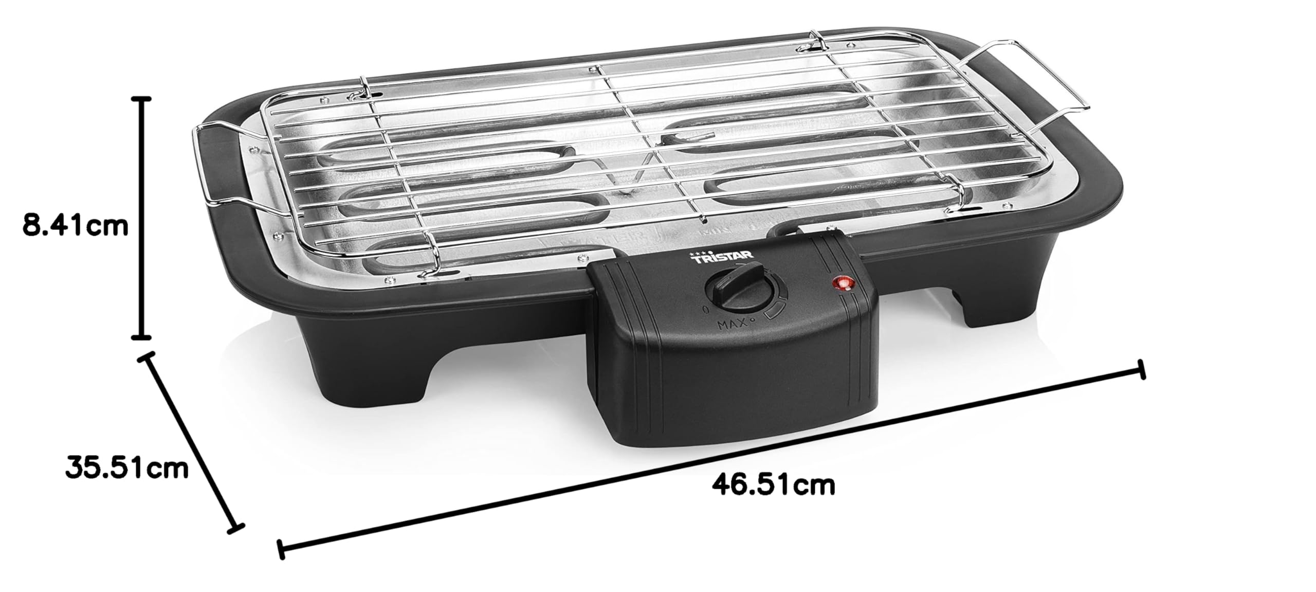 Tristar Barbecue Elettrico BQ-2883, 2000 watt, 28 x 22 cm, Sistema antifumo, Supporto rimovibile, Acciaio, Nero