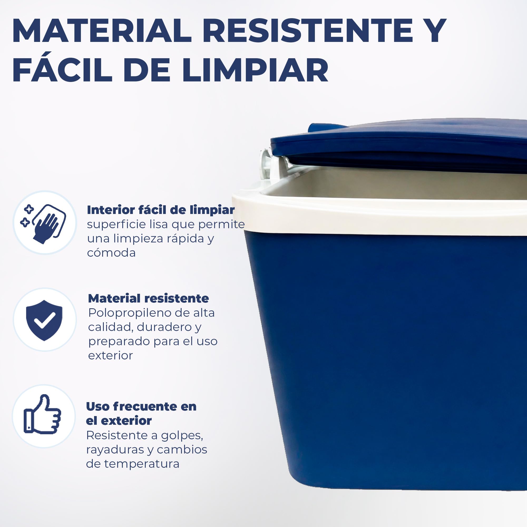 Nevera Portatil Playa Rígida L - Polipropileno de Color Blanca y Azul - Resistente y Duradera Ideal para Camping, Barbacoas, Picnic - Fabricada en España
