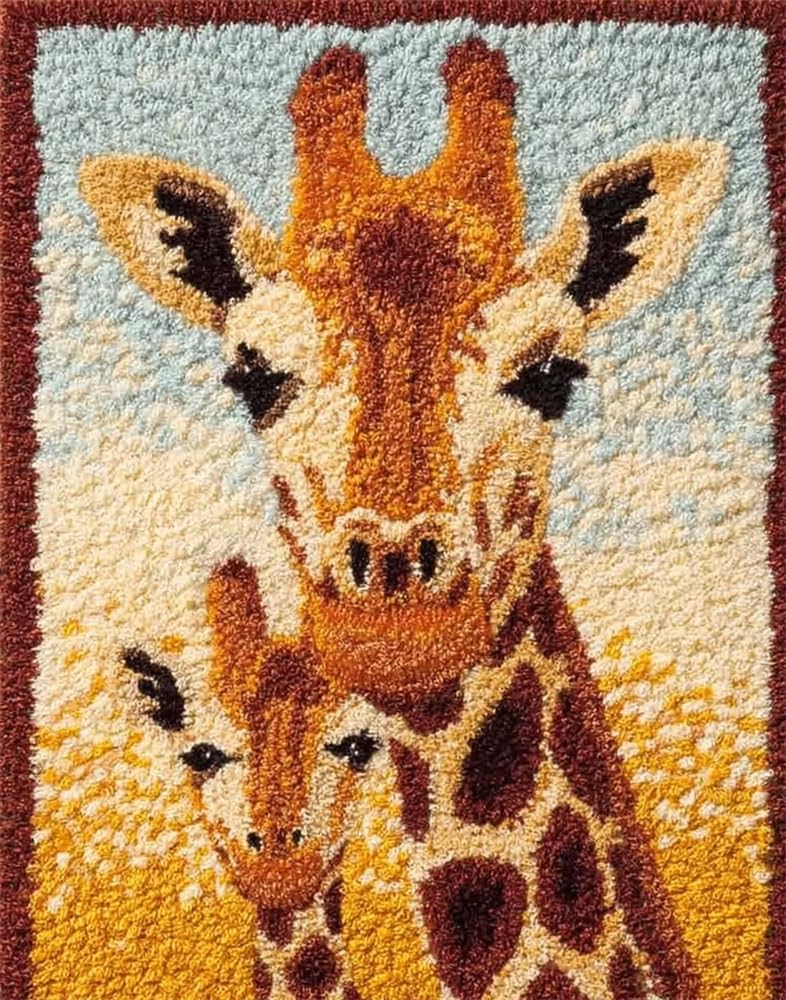 FWRTYCB Latch Hook Rug Kits, DIY Latch Hook Rug,Giraffe Home Carpet Rug Making Canvas Kits,20X15Inch DIY Crochet Kits Embroidery Kits Needlework Crafts for Home Decor, Latch Hook Kits for Beginners