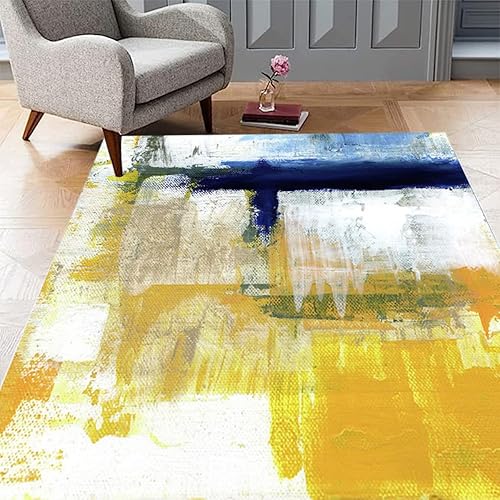 Miniatura 10 de Alfombra contemporánea moderna abstracta azul amarillo vibrante de 6 x 9 pies, de lana ultra suave, para sala de estar, dormitorio, comedor,