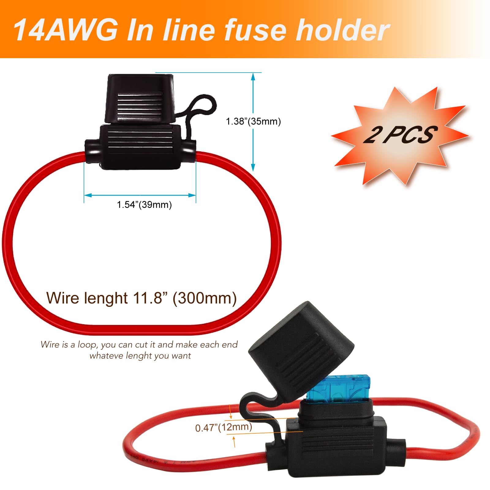 Kit portafusibili di ricambio automatico: 2 portafusibili impermeabili da 14 AWG con 2 fusibili standard da 15 A per auto/automatico/bar/camper/ATC/Home applice ecc.