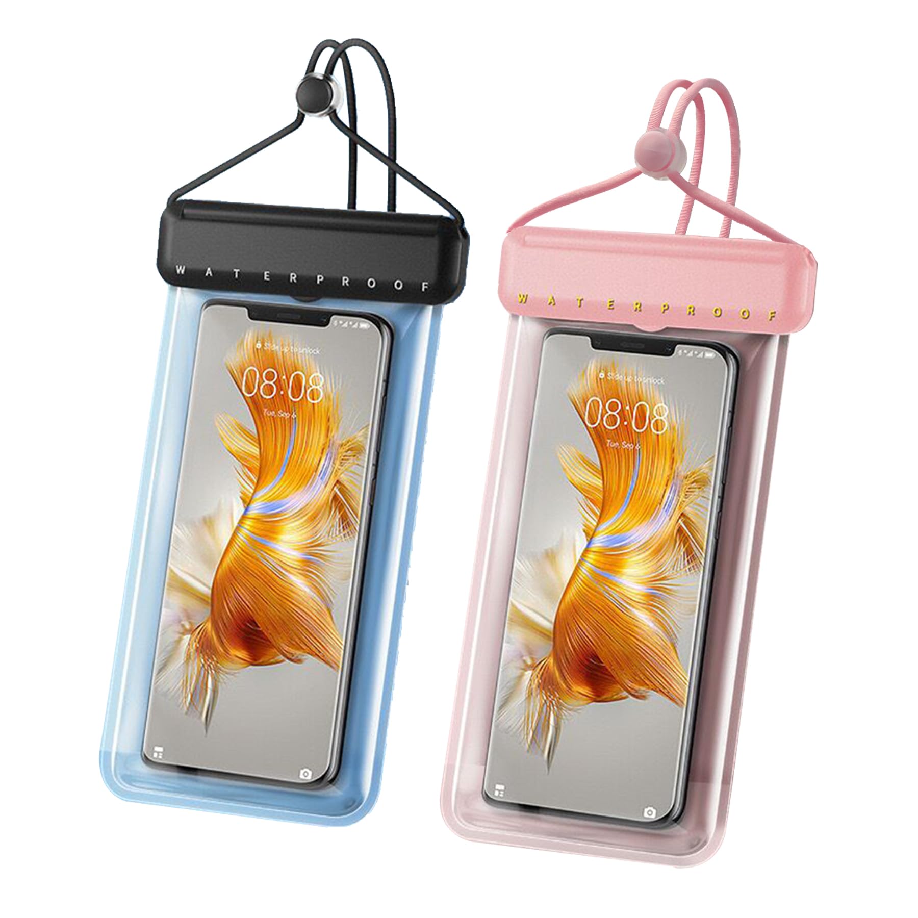 SXunacou [2 Pack Universal Waterproof Phone Pouch?IPX8 Water Proof Cell Phone Dry Bag for iPhone 15 14 13 12 11 XS XR X Pro Max Plus Mini, Diving Beach Fishing Dry Bags Waterproof-Clear(Black/Pink)