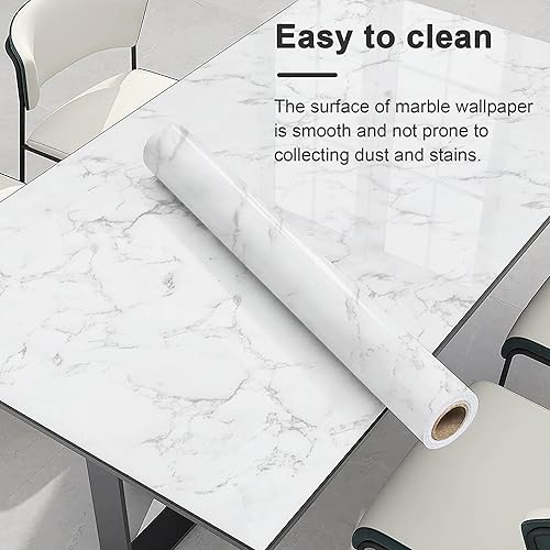 Miniatura 9 de Dimoon Papel tapiz de mármol de 11.8 x 78.7 pulgadas, papel adhesivo de granito blanco para encimeras, impermeable, cocina, nuevos materiales