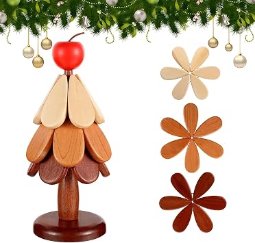 Tree Coasters - Wooden Tree Christmas Trivets for Hot Dishes Set of 3, Heat Resistant Wood Tree Shape Trivet, Table Decor Mat Potholders for Home Restaurant,A
