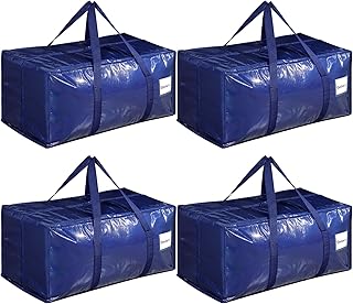 Dntorx 4 Stück 90L Aufbewahrungstasche, Heavy-Duty Umzugstaschen Umzugskartons Große mit Reißverschluss Griff Faltbar Aufbewahrungsbox für Umzug Camping Bettwäsche Kleidung Aufbewahrung (Blau)