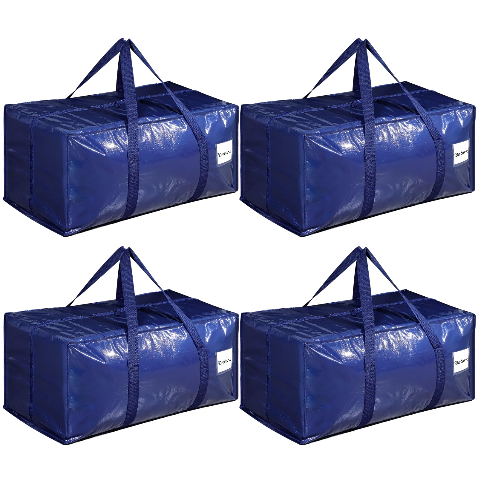 Dntorx 4 Pack 90L Moving Bags, Heavy Duty Moving Totes, Waterproof Storage Bag with tag Window（Blue）