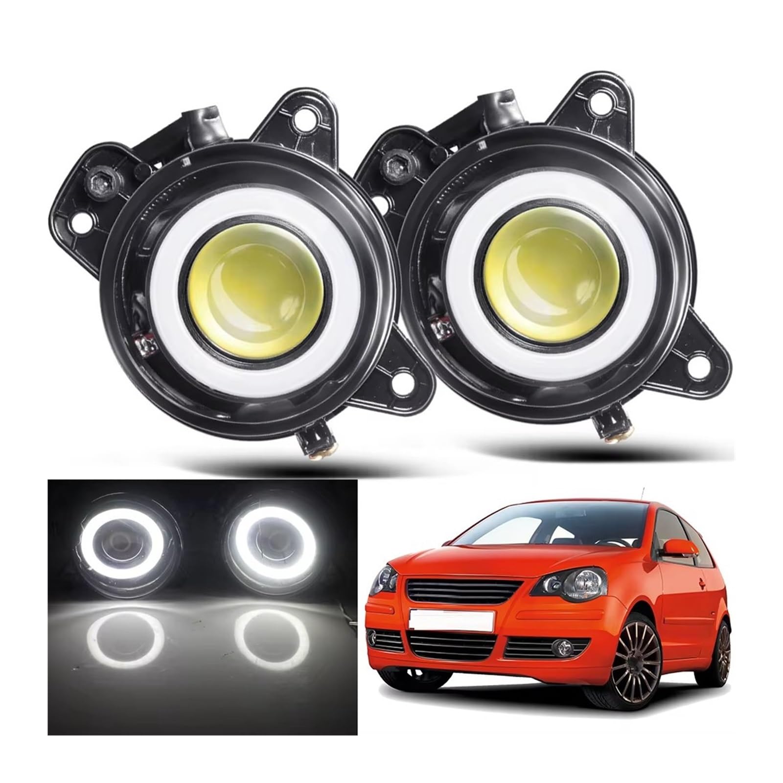 Antiniebla Delanteras 2 X Para VW Para Polo MK4 9N3 2005 2006 2007 2008 2009 Faros Antiniebla LED Angel Eye DRL 9006 Diurna COB Coche