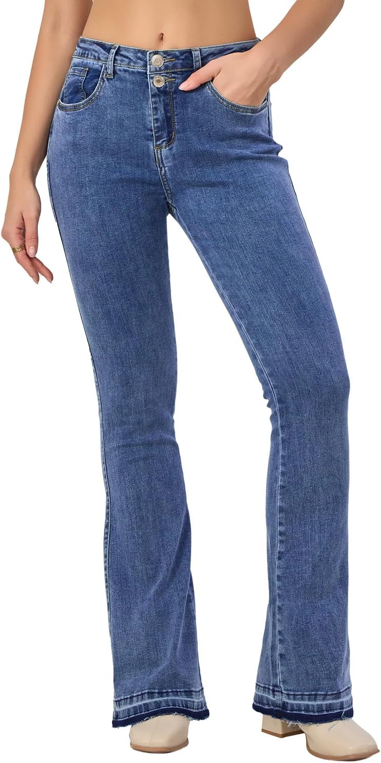 VIPONES Women's Flare Bell Bottom Jeans High Waisted Wide Leg Bootcut Jeans Stretchy Denim Pants - Image 2