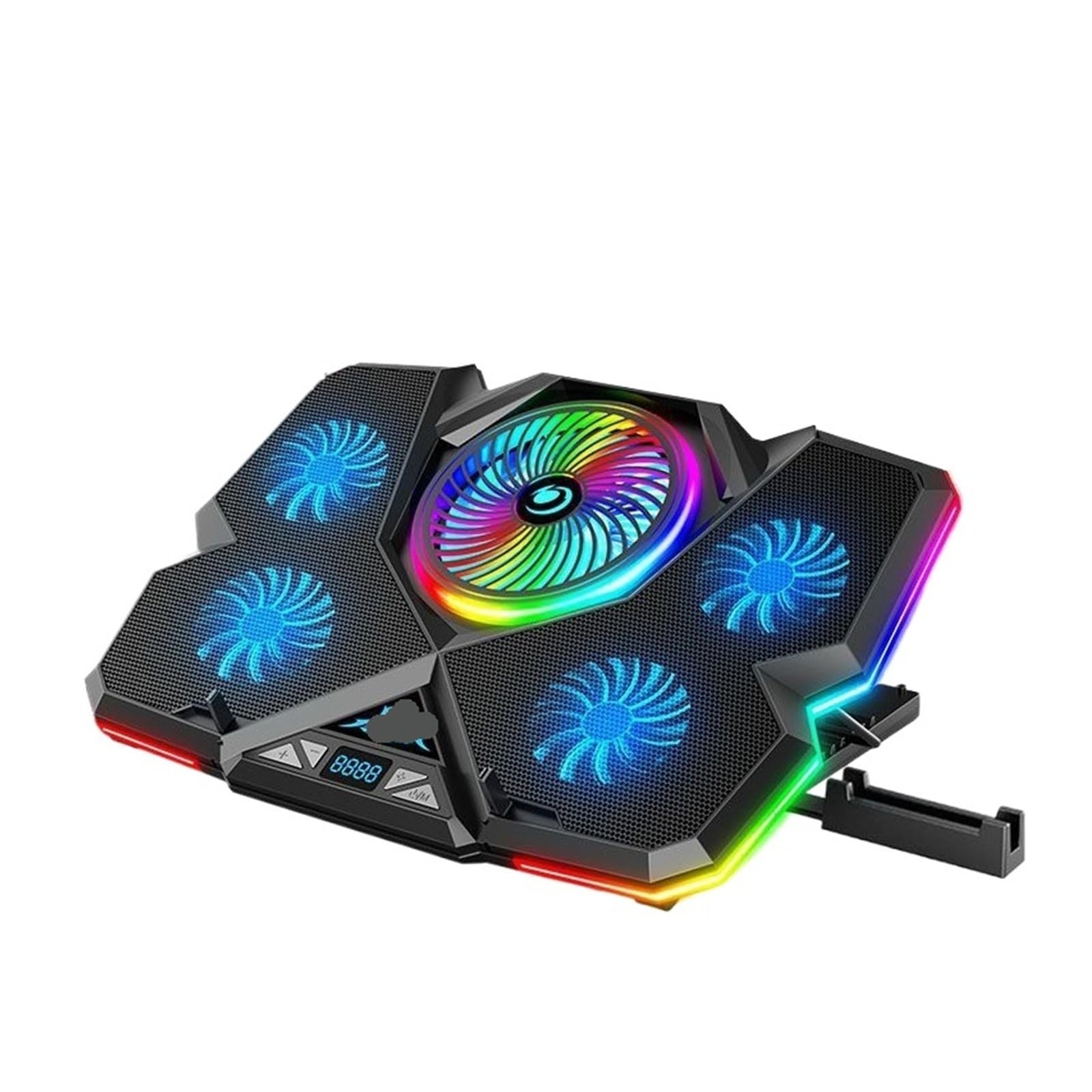 Coolcold-Enfriador de portátil RGB for Videojuegos, Soporte ergonómico, Cinco Ventiladores, 2 Puertos USB con Pantalla HD for 14-17 Pulgadas, 2022