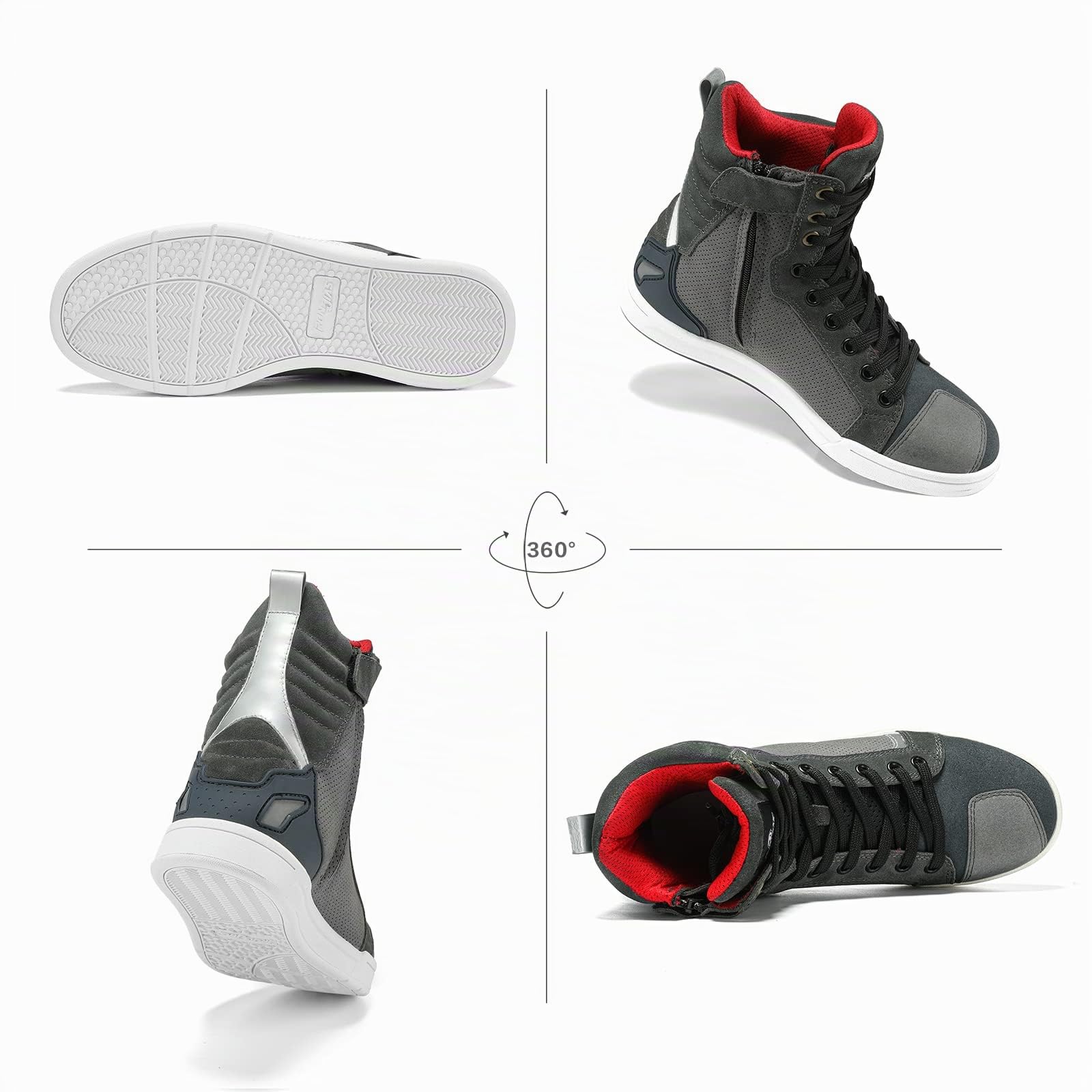 BORLENI Chaussures de moto pour homme ou hiver - Bottes de moto décontractées et respirantes - En cuir - Fermeture éclair - Avec coussinet de levier de vitesse - Semelle antidérapante