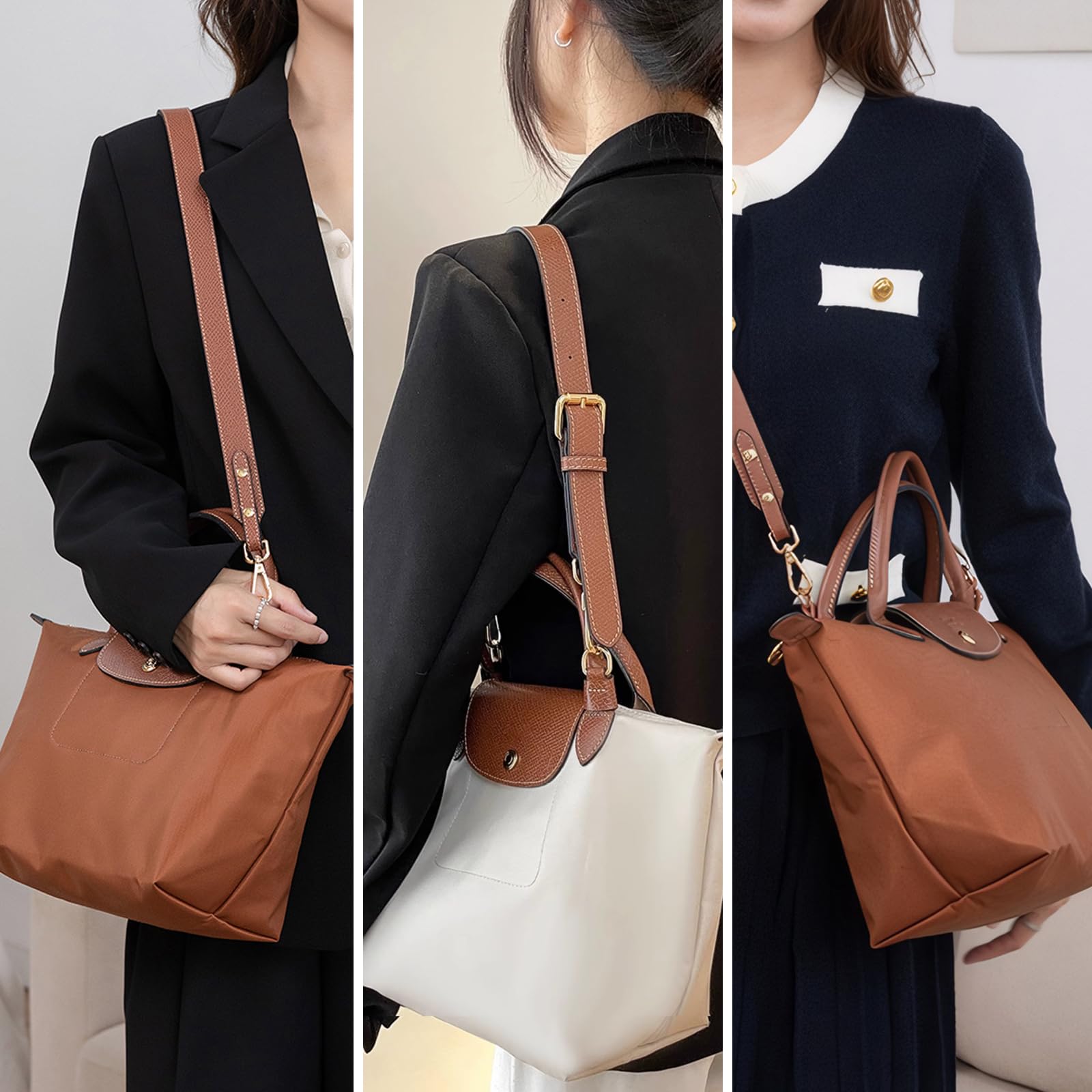 Tracolla Compatibile con Longchamp Mini Regolabili Strap No-Punch Compatibile con Longchamp le Pliage Mini Tracolla per Compatibile con Longchamp Borsa Donna Raccordi (Marrone，2.5cm)