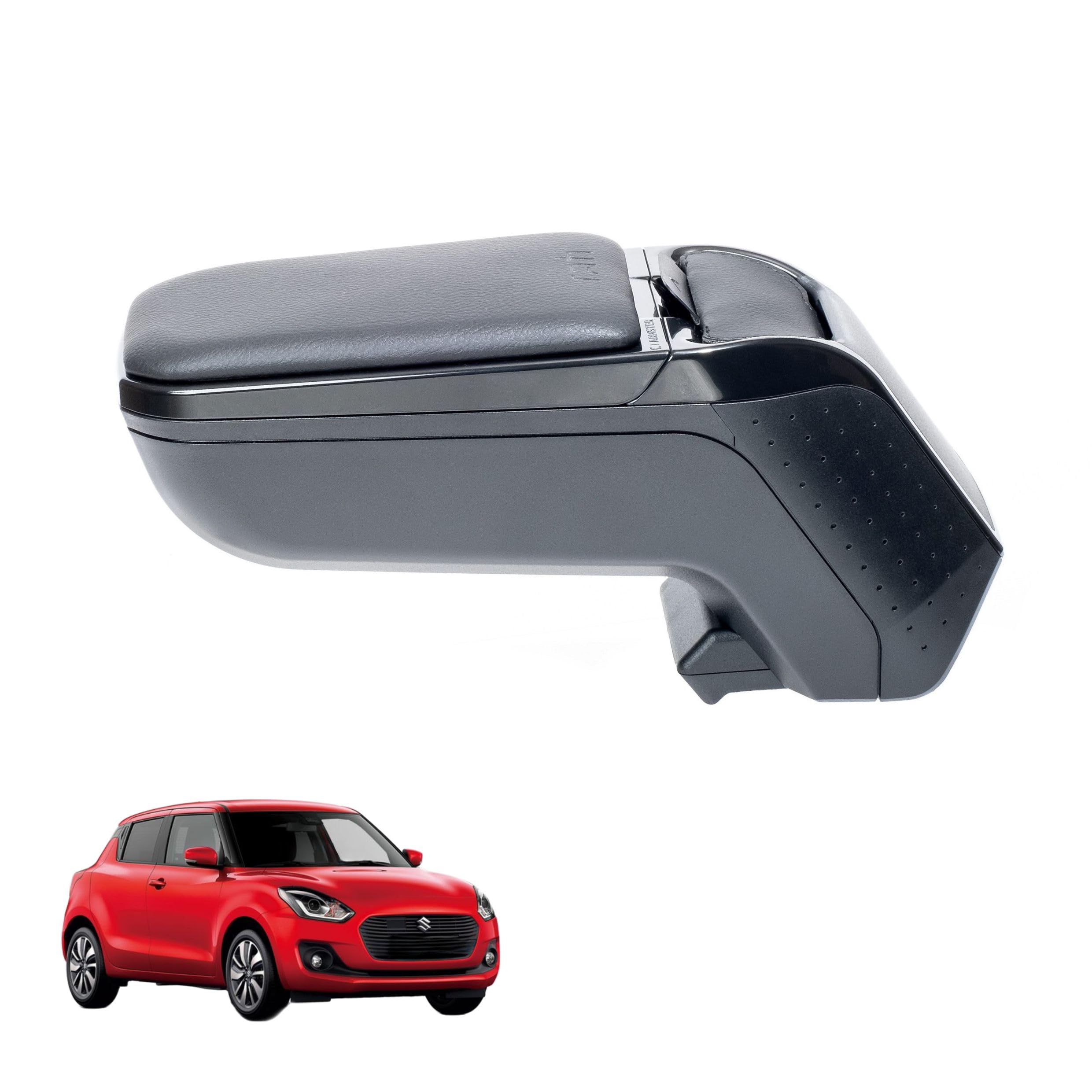 RATI ARMSTER 2 Bracciolo adatto per SUZUKI SWIFT 2017-2023 [nero,pelle vegana] Bracciolo centrale retrofittabile con vano portaoggetti