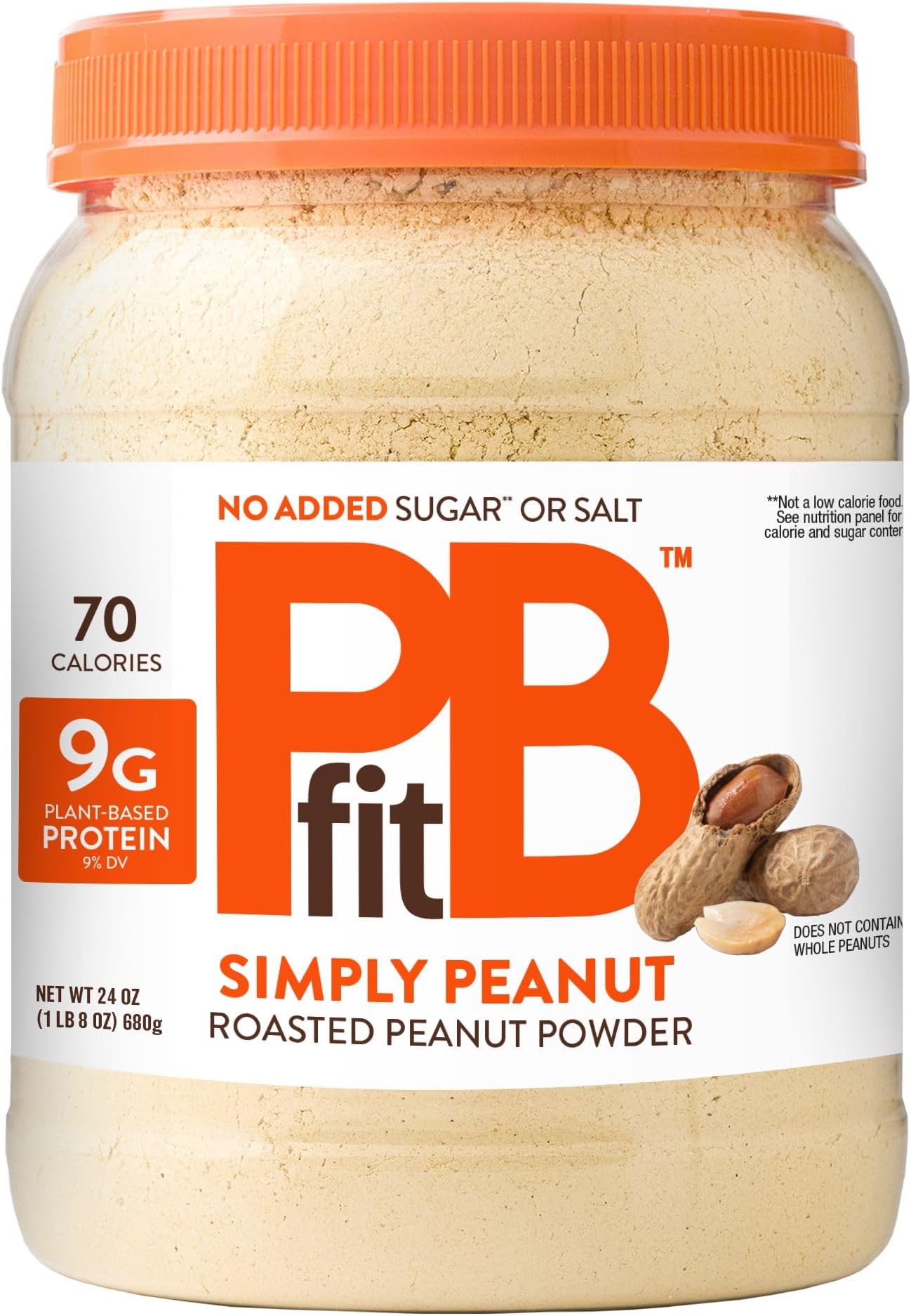 PBfit 24 Ounce Simply Peanut Powdered Peanut Powder, No Added Sugar or Salt, Non-GMO, Plant-Based, Gluten-Free Protein Powder, 9g of Protein 9% DV