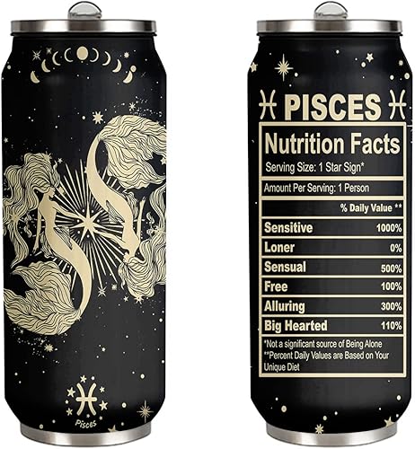 tatamonkey Piscis - Vaso de constelación del zodiaco para hombre y mujer, vasos de acero inoxidable para fanáticos de la astrología, regalos de
