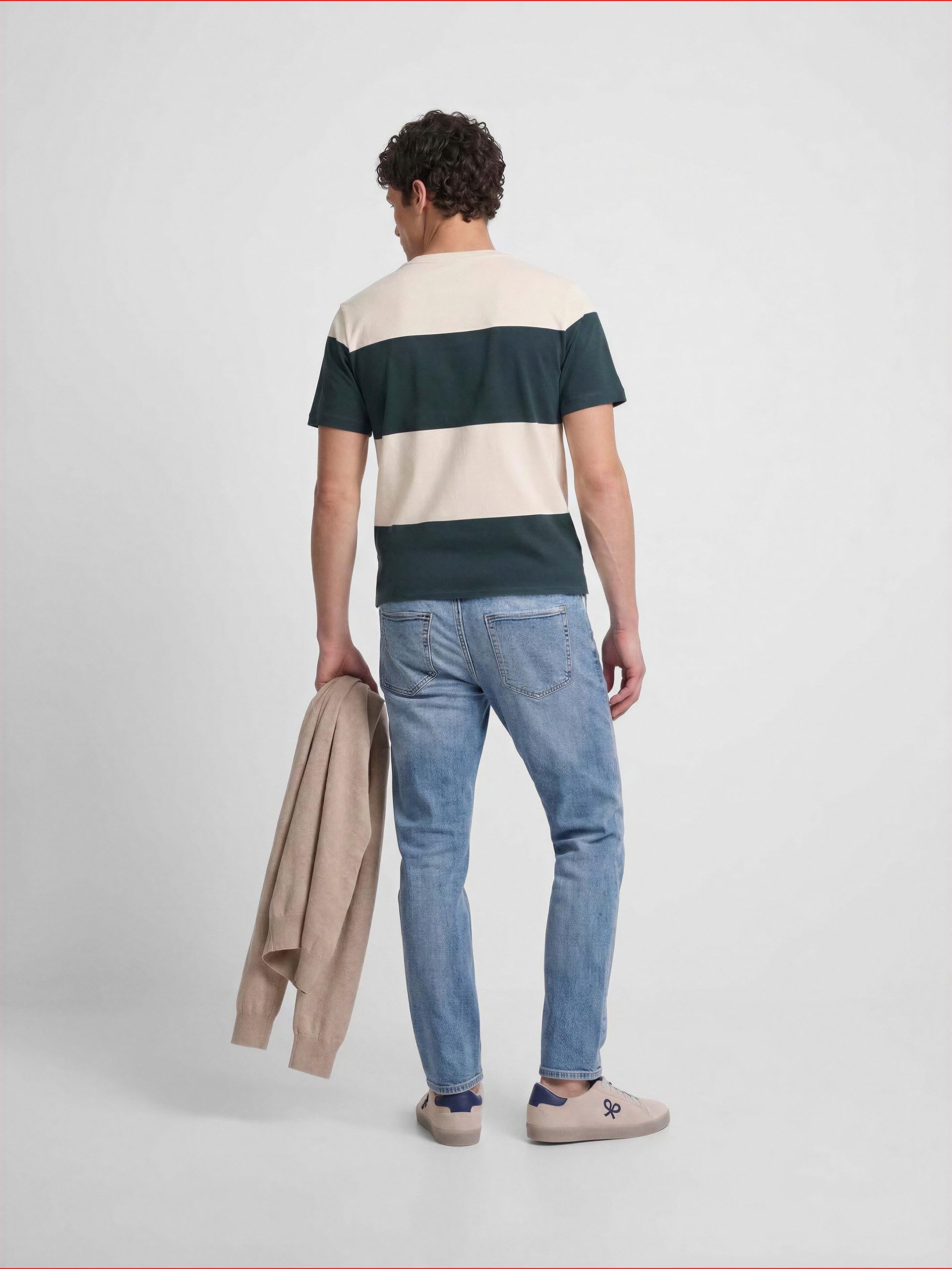 SILBON Camiseta Raya Ancha Verde Oscuro T-Shirt Uomo (Pacco da 1)