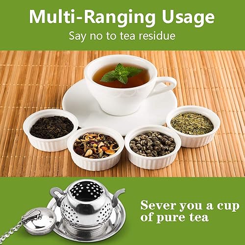 Miniatura 2 de Infusor de té de hojas sueltas, 4 coladores de té de acero inoxidable con cadena y bandejas de goteo, juego de filtros de té pequeños para taza