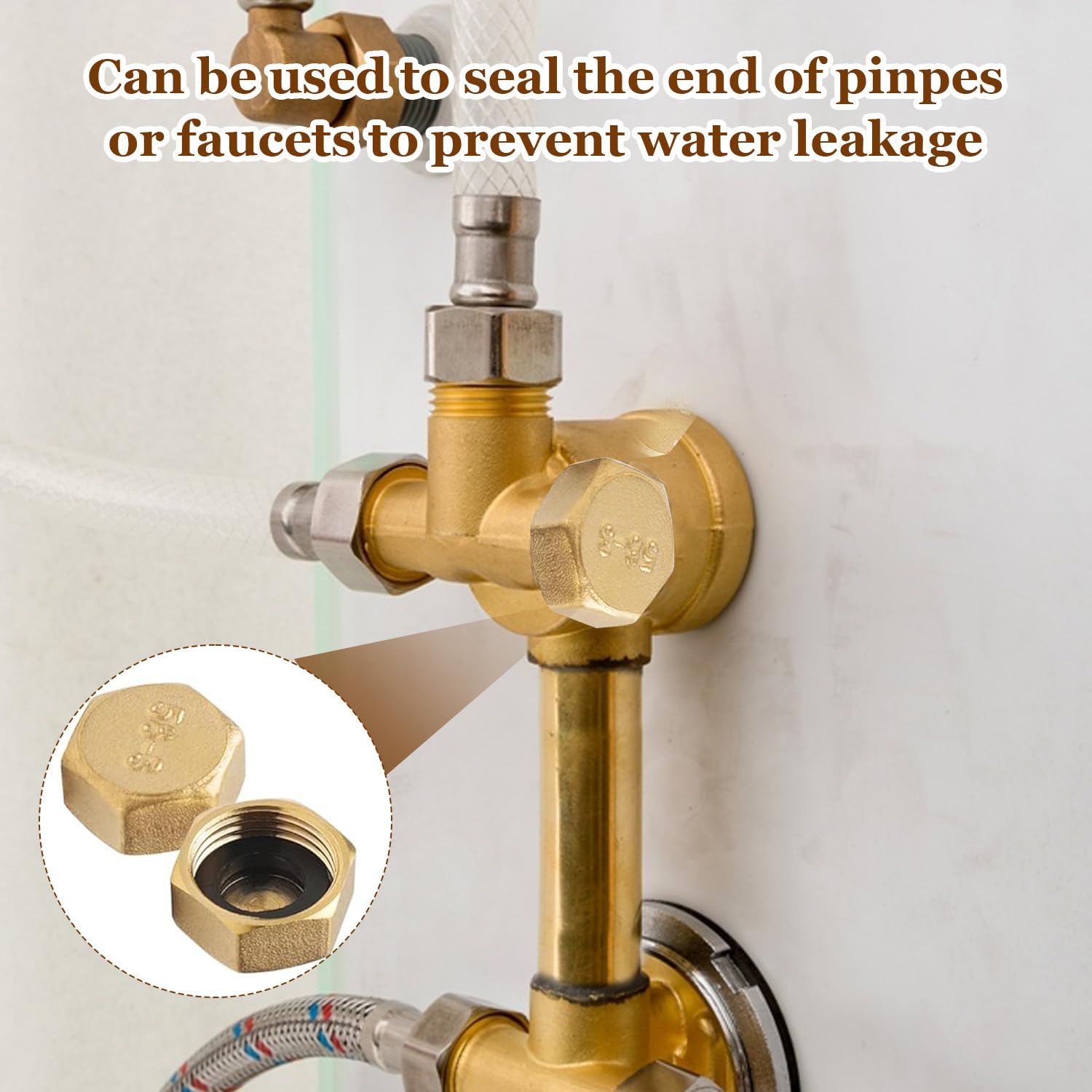 10 Pcs Radiator Valve Caps, 1/8 1/4 3/8 3/4 1/2 Radiator Caps, Hex Brass Radiators Blanking Plug - Leak-Proof Brass Plumbing Fittings with Seals, Heating System Cap for Pipework and DIY Maintenance - Image 4