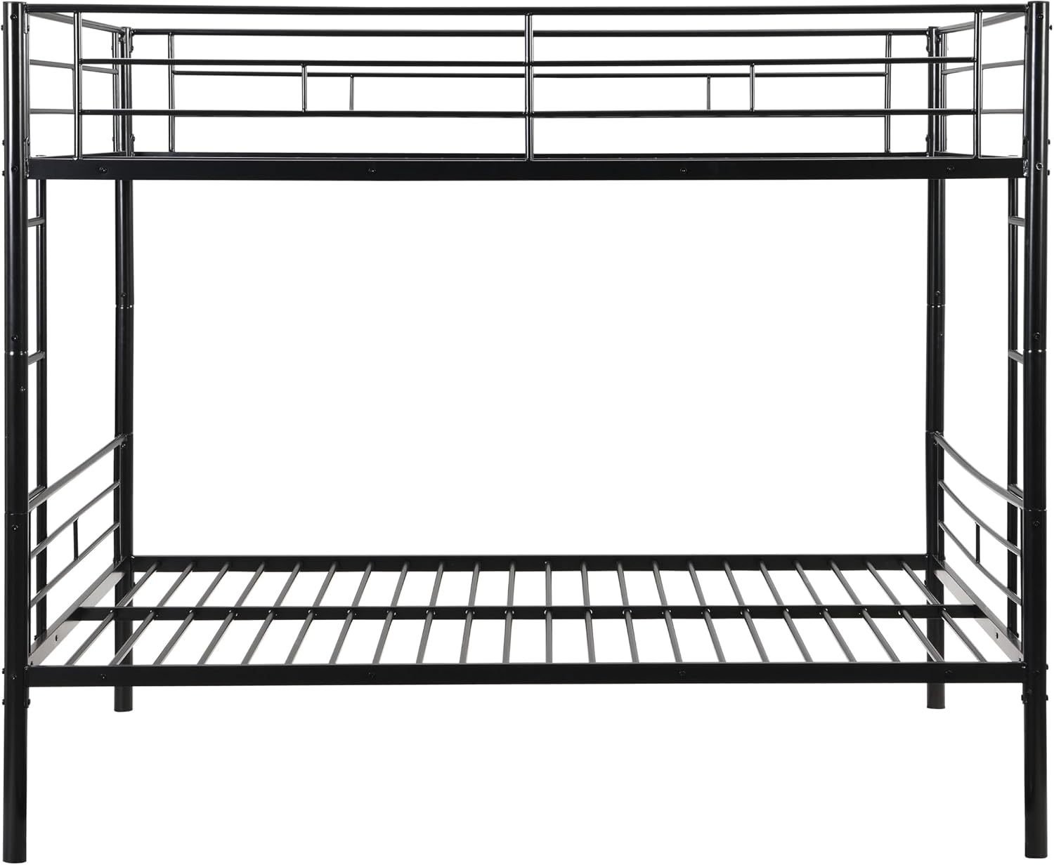Metal Bunk Bed Full Over Full, Heavy Duty Bunk Bed Frame with High Guardrail and Built-in 2 Ladder, No Box Spring Required，New Upgrade - Reinforced Bed Frame (Black, Full Over Full)