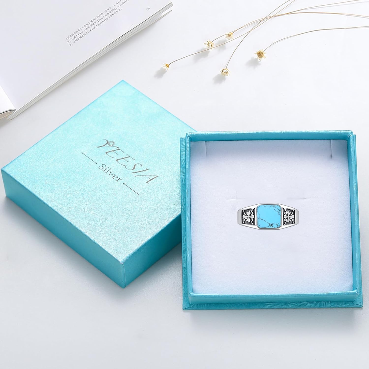 Turquoise Ring for Men 925 Sterling Silver Mens Cross Signet Ring Cross Turquoise Jewelry for Men, Size 10 - Image 7