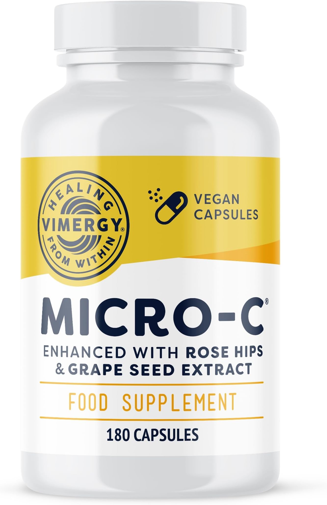 Micro-C® Vitamin C Capsules - 180 Servings – 500mg Vitamin C, Less-Acidic – Rose Hips – Supports Immune & Musculoskeletal System – Gluten-Free – Kosher – Vegan Friendly