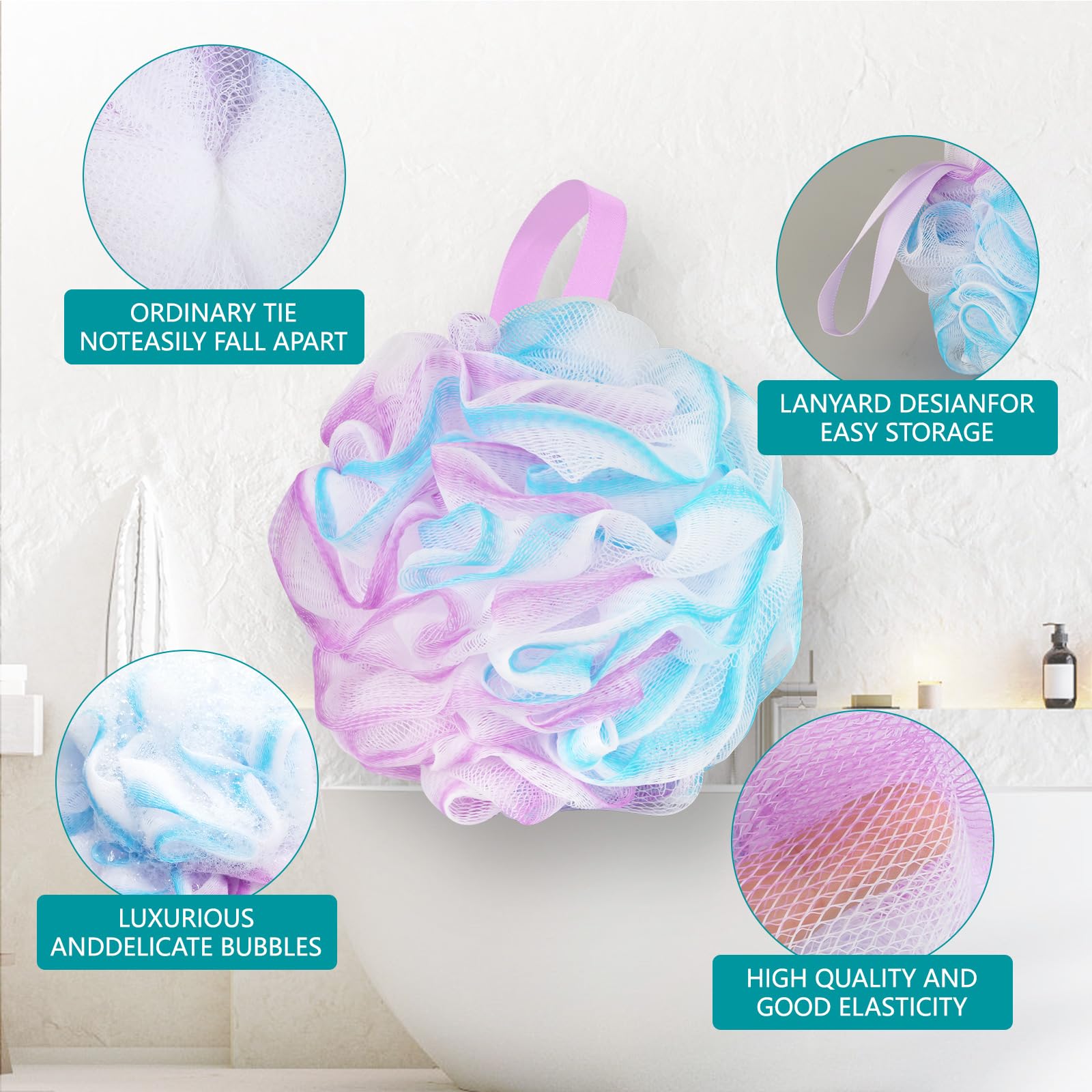 Prysznic Puff Loofah gąbka bardzo duża, zestaw 4,75 g/szt., miękka gąbka do ciała dla kobiet i mężczyzn, siatkowa pufa gąbka łazienkowa złuszczająca skórę