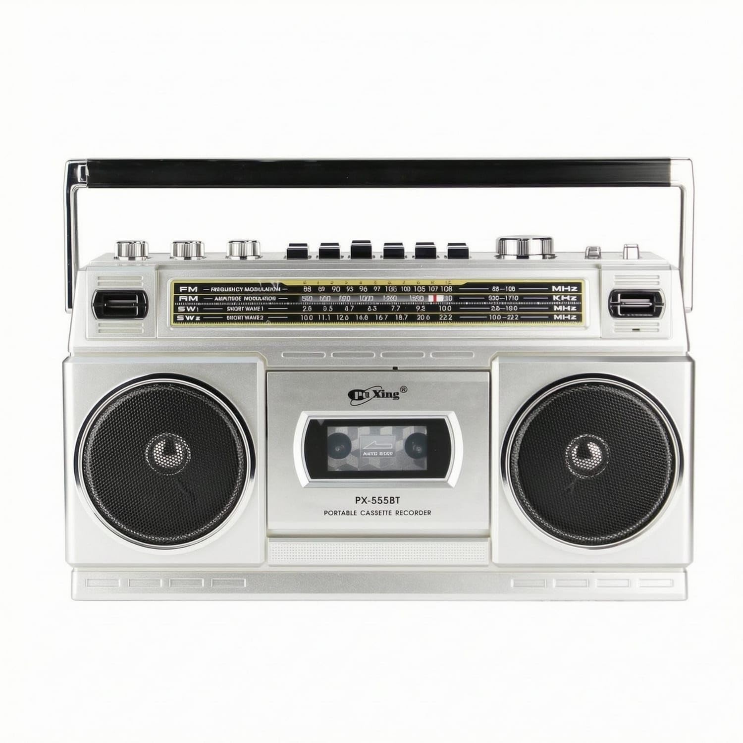 Bnf Built-in Handle AM/AM and Radio Tuning Radio Cassette Player Metal-Look Finish Tabletop Cassette Recorder Compact Dual Speaker Radio, Silver, 220V EU Plug-image-21
