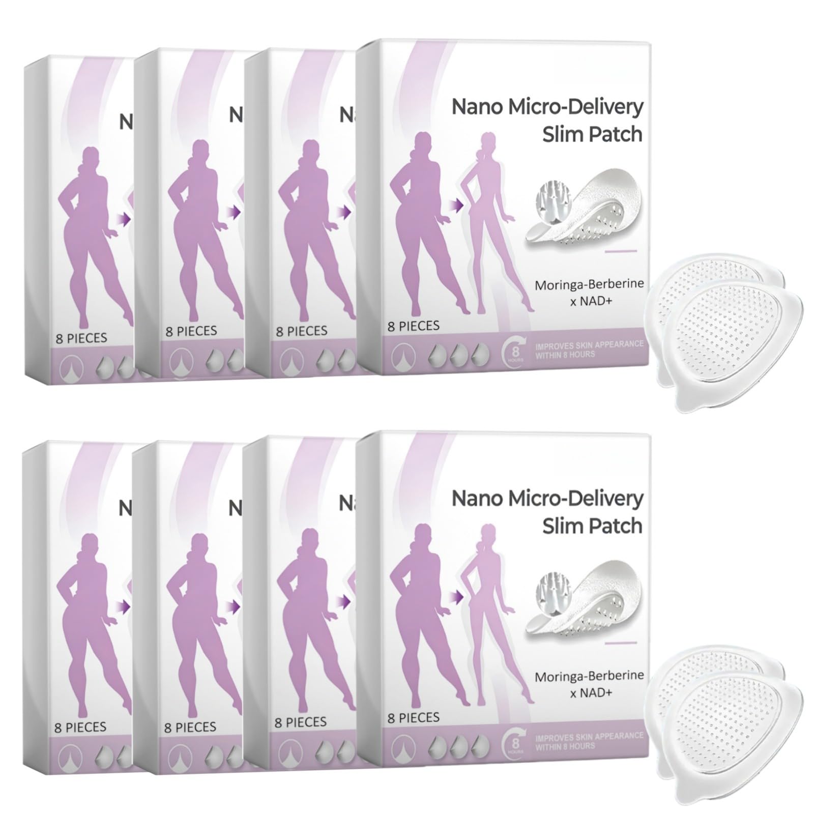 Moringa Seed x Berberine Nano-Microneedle Slimming Patches, ingredienti naturali, facili da usare, invisibili sotto clothing, adatti per uomini e donne.