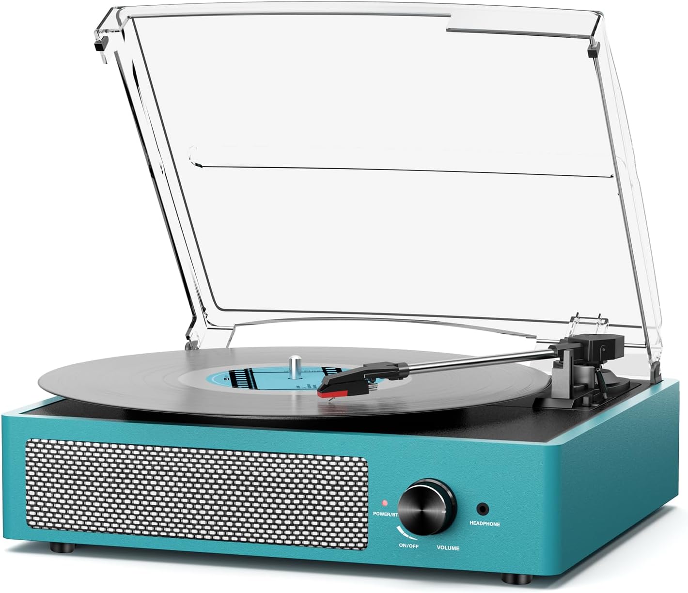 Record Player for Vinyl with 2 Build-in Speakers LP Vinyl Players Belt-Driven Vintage Turntables 3 Speed 3 Size, Wireless Bluetooth Playback, AUX-in, RCA Out, Headphone, Auto Stop Sea Blue