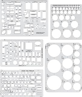 5 Pcs Architectural Templates: Circle, House Plan, Interior Design & Furniture Templates, Drafting Tools & Ruler Shapes for Architecture