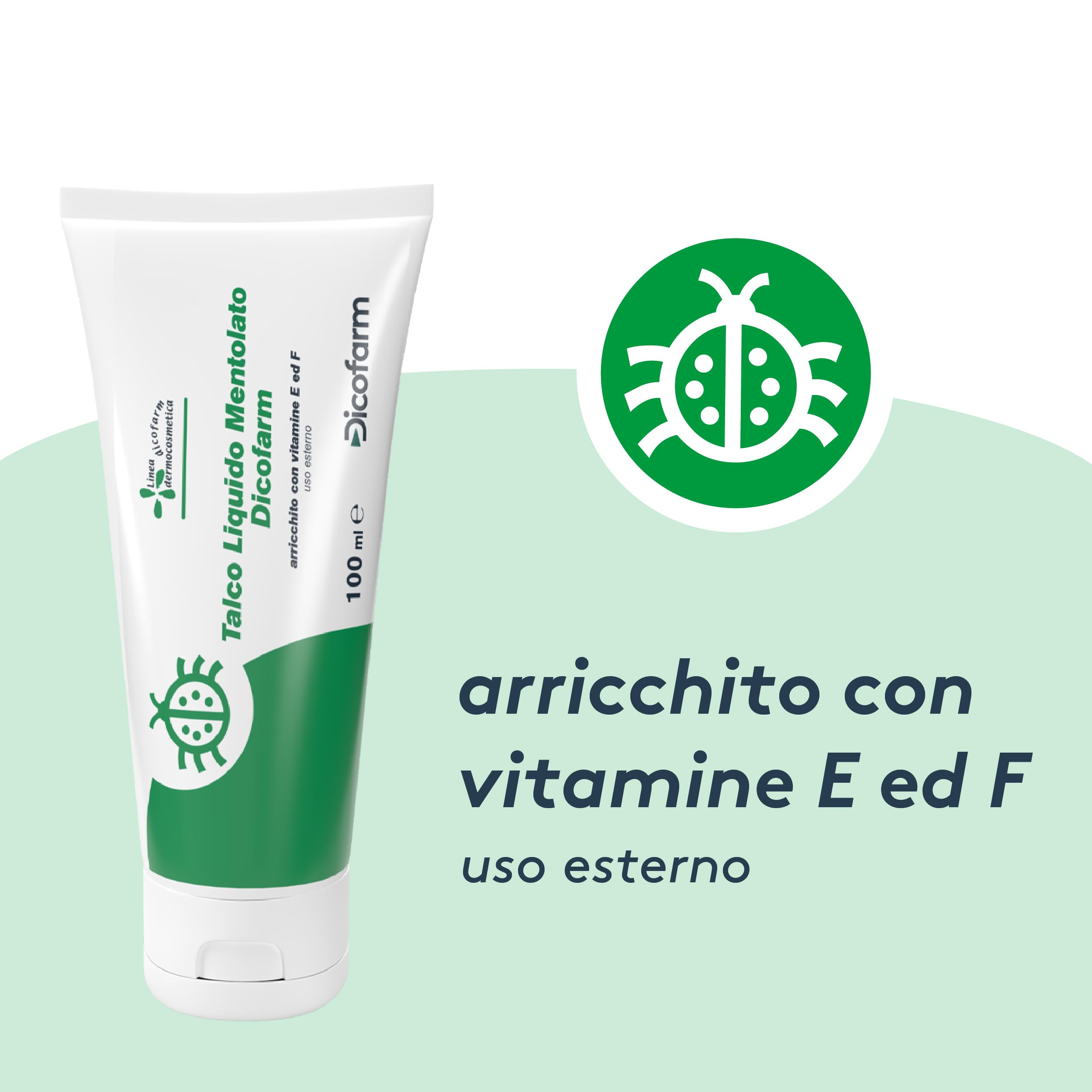 Talco Liquido Mentolato Dicofarm 100 ml | Lenitivo e Rinfrescante con Mentolo | Sollievo da Prurito e Sudamina | Con Vitamina E e F | Pelle Sensibile e Bambini